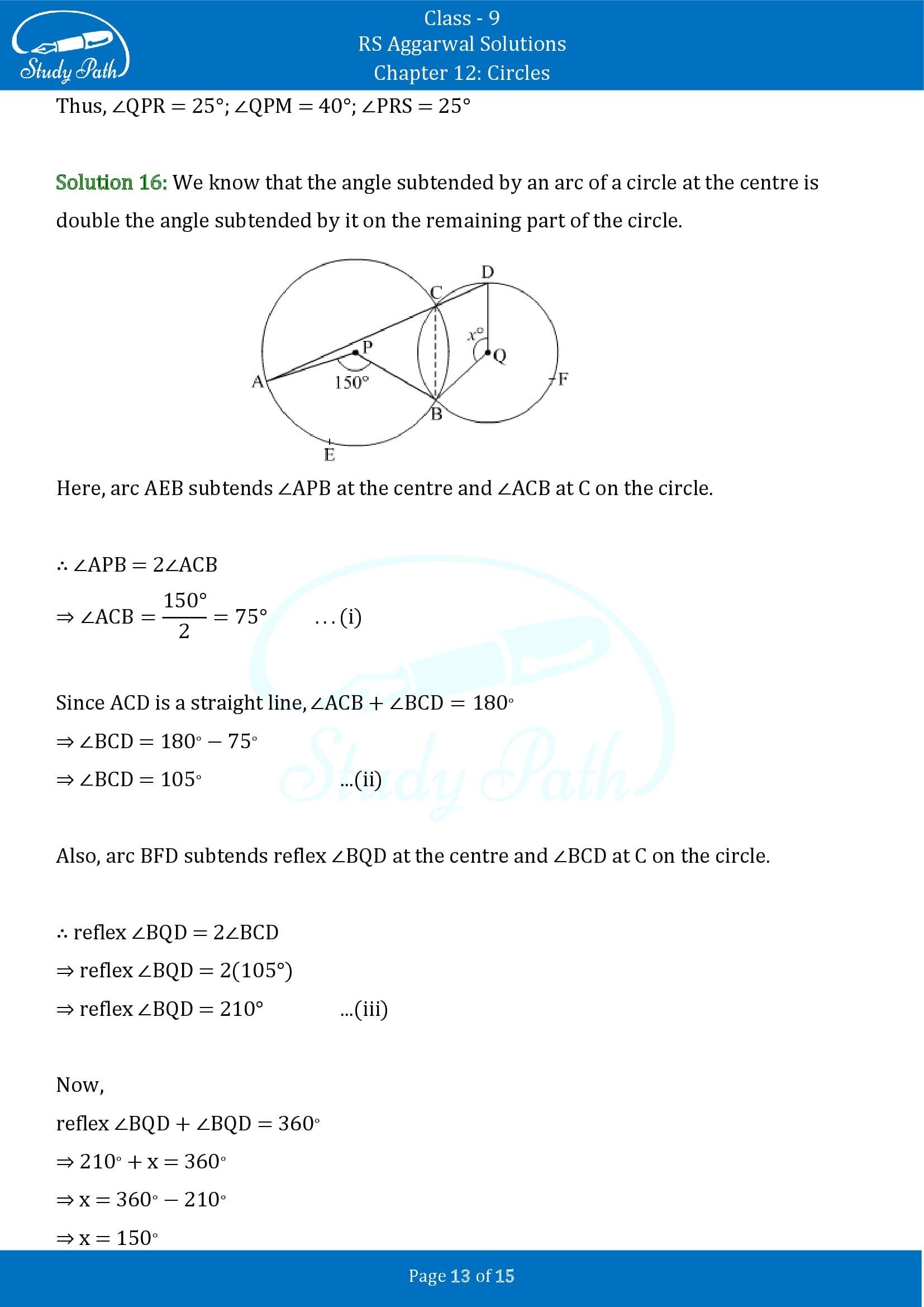 RS Aggarwal Solutions Class 9 Chapter 12 Circles Exercise 12B 00013