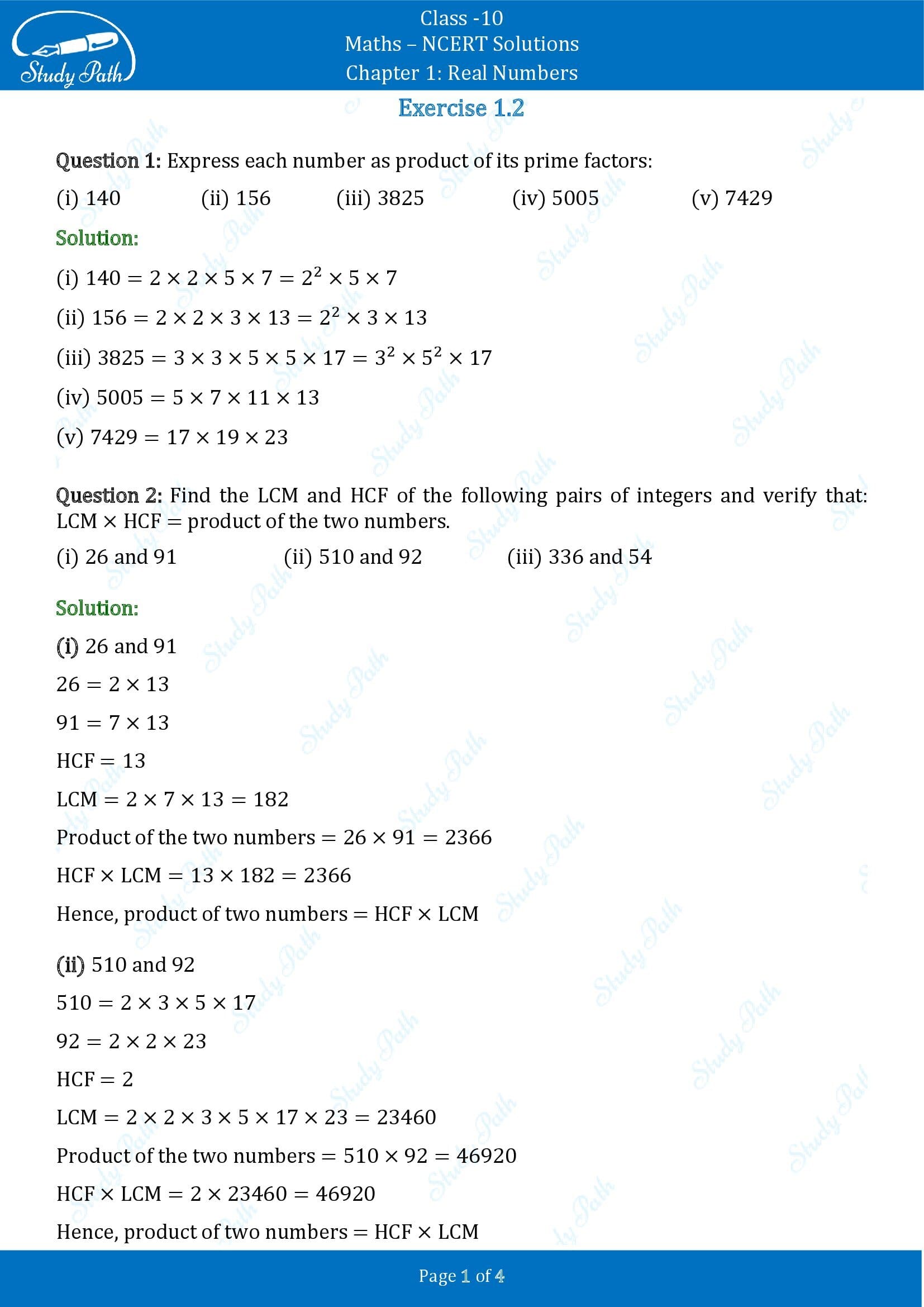 NCERT Solutions for Class 10 Maths Chapter 1 Real Numbers Exercise 1.2 00001