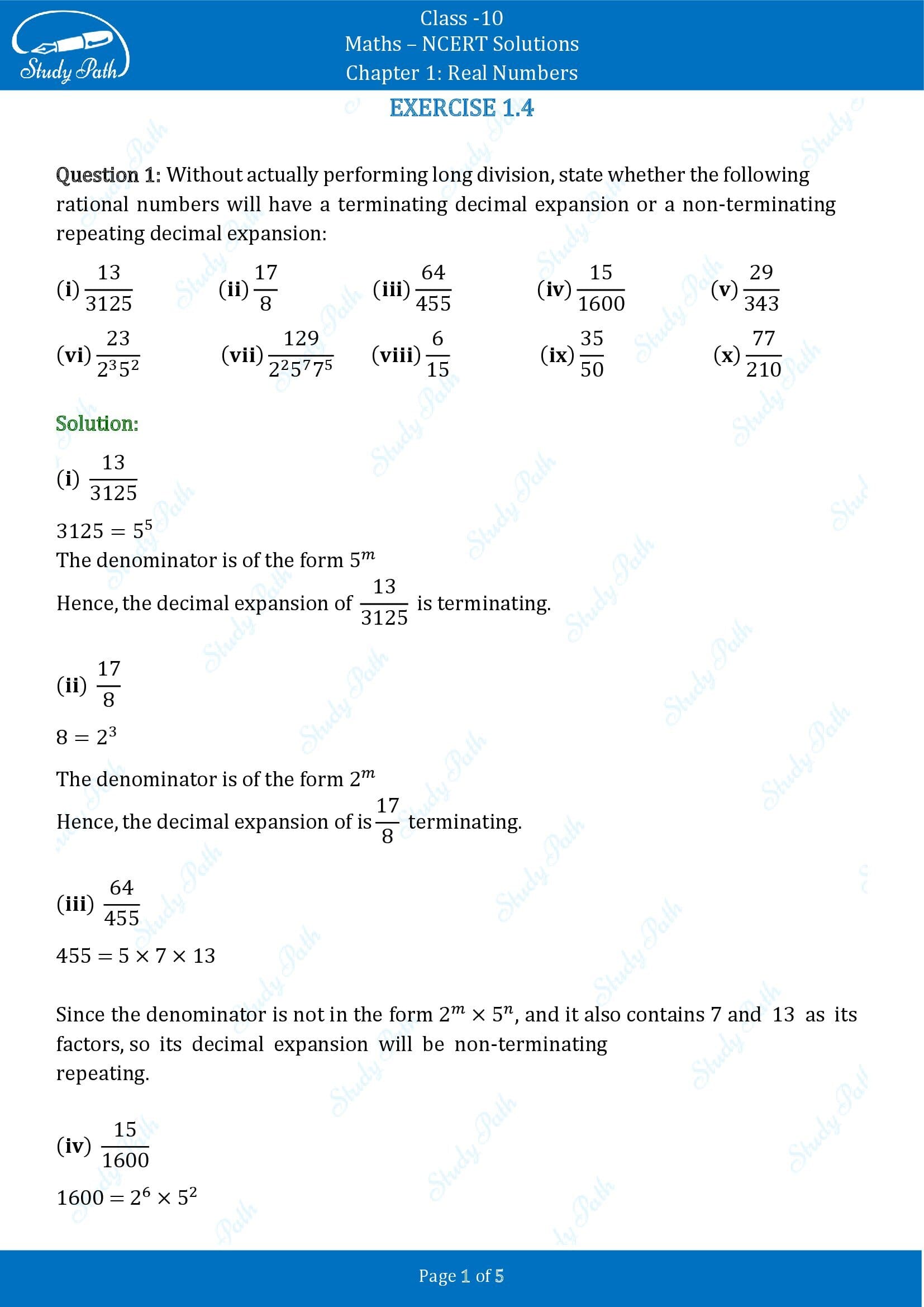 NCERT Solutions for Class 10 Maths Chapter 1 Real Numbers Exercise 1.4 00001