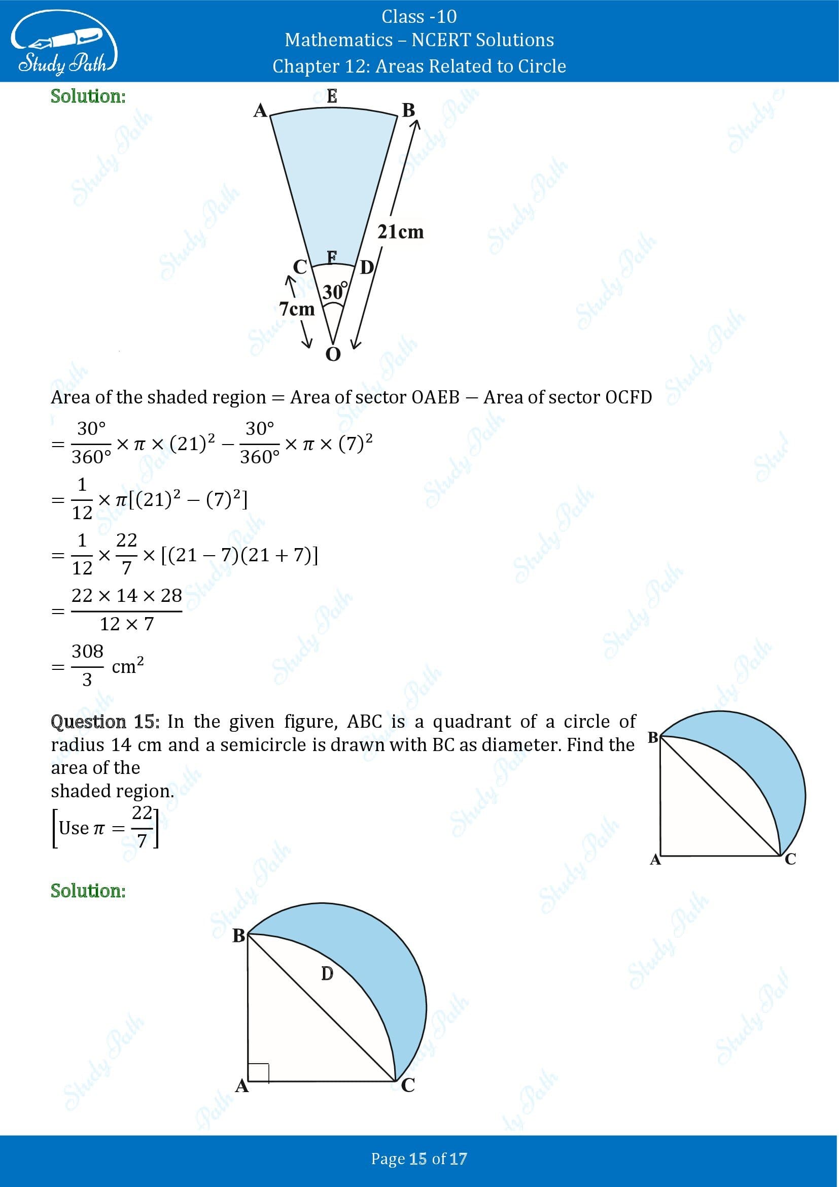 NCERT Solutions for Class 10 Maths Chapter 12 Areas Related to Circles Exercise 12.3 00015