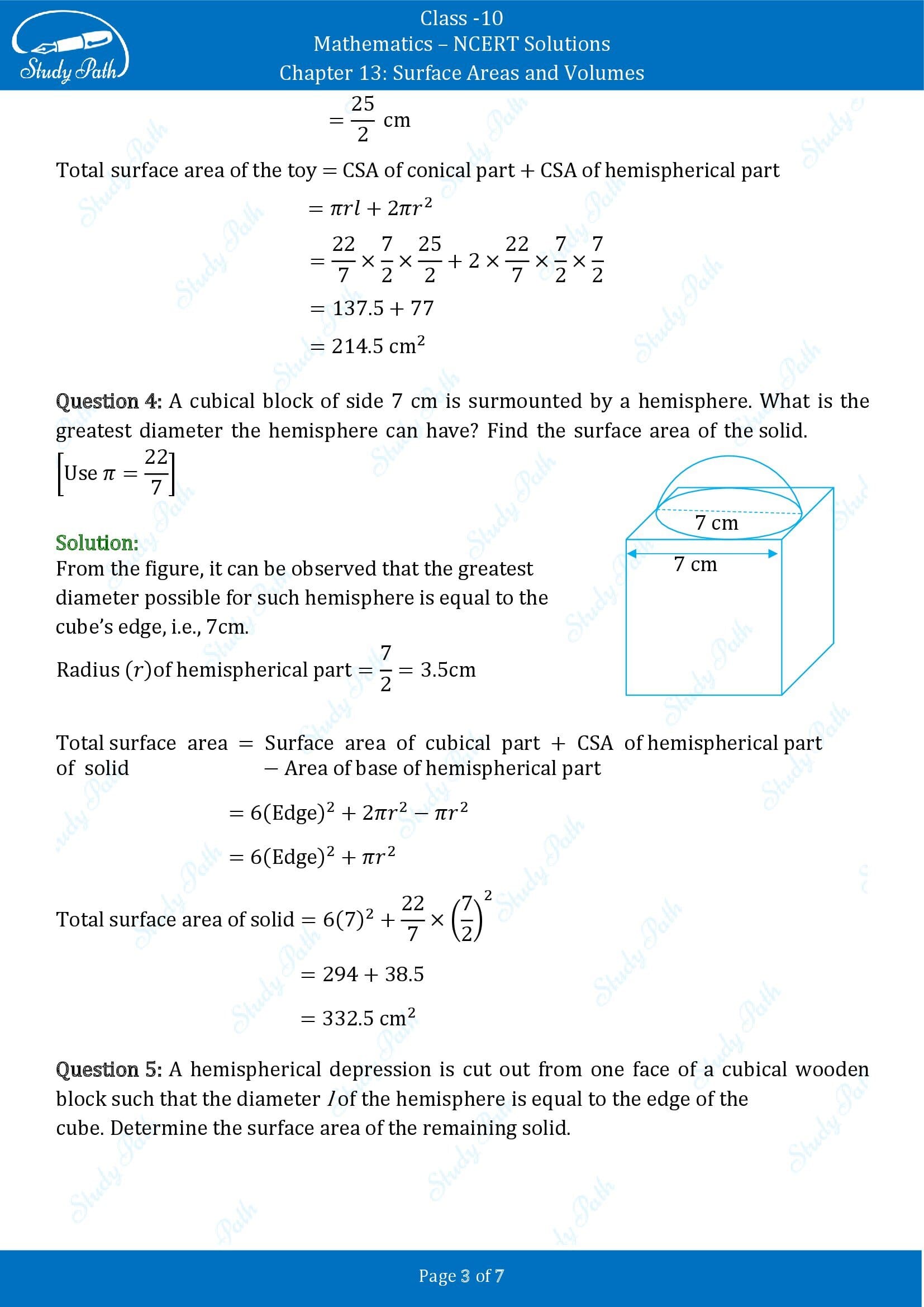 NCERT Solutions for Class 10 Maths Chapter 13 Surface Areas and Volumes Exercise 13.1 00003