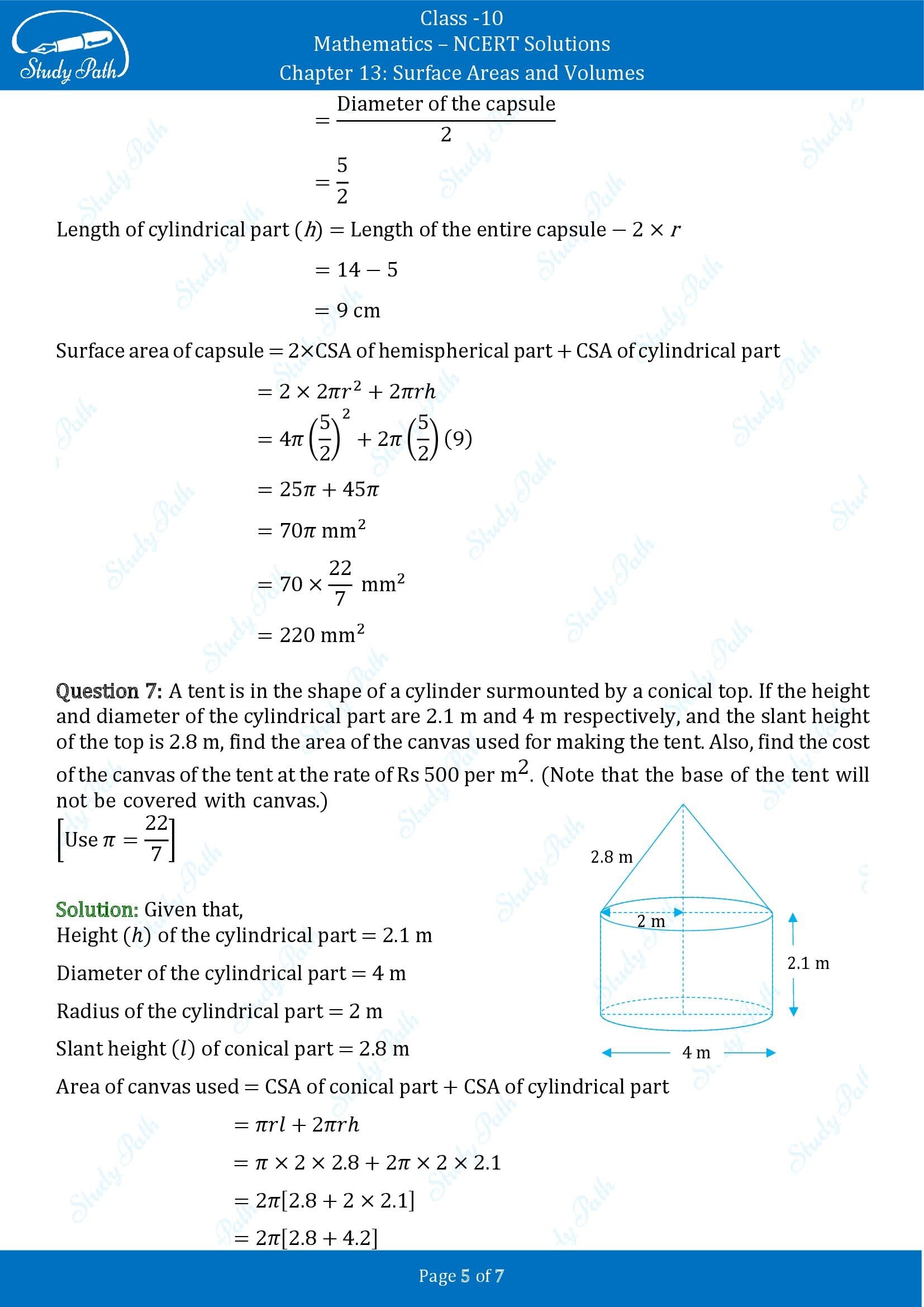 NCERT Solutions for Class 10 Maths Chapter 13 Surface Areas and Volumes Exercise 13.1 00005