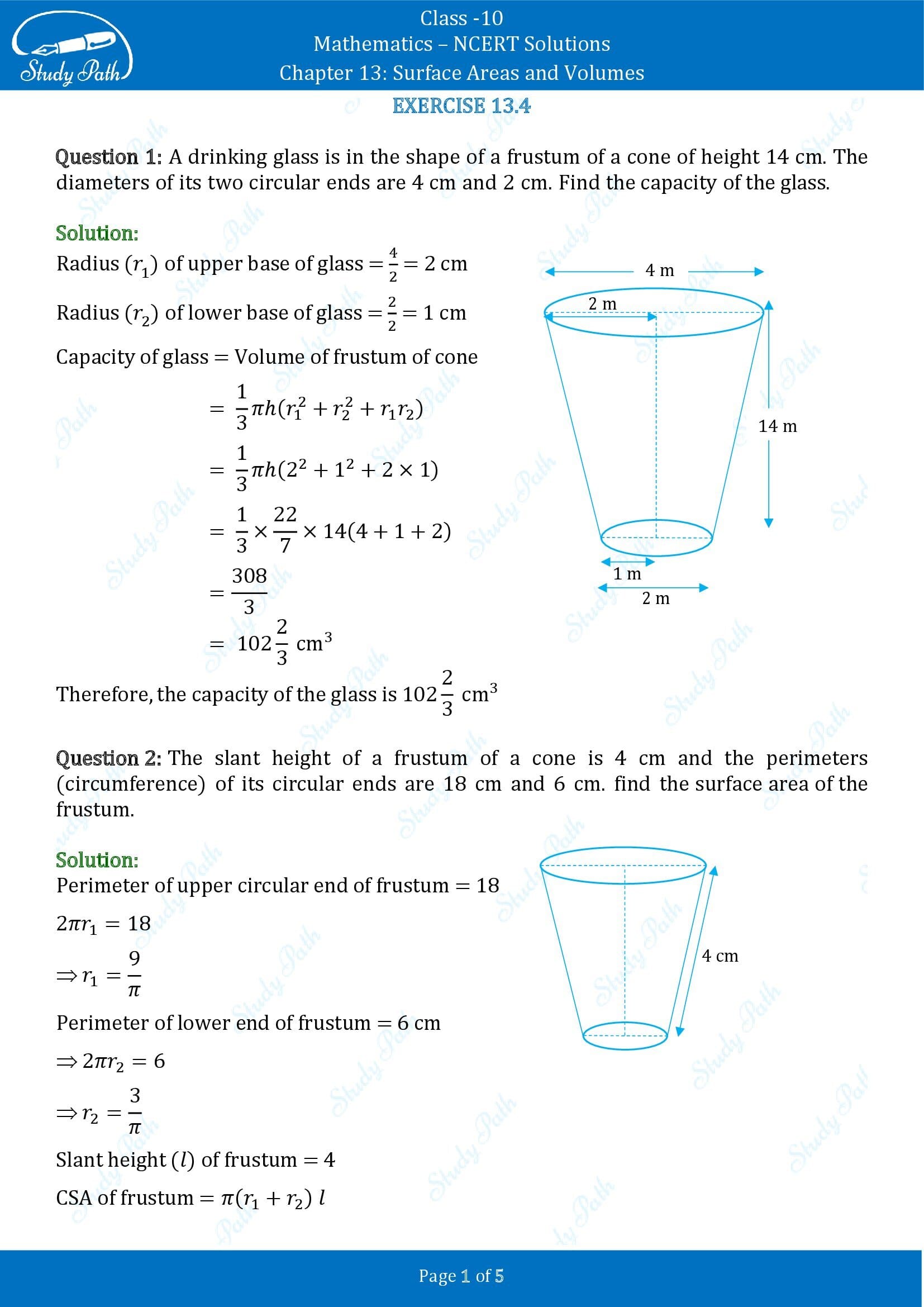 NCERT Solutions for Class 10 Maths Chapter 13 Surface Areas and Volumes Exercise 13.4 00001