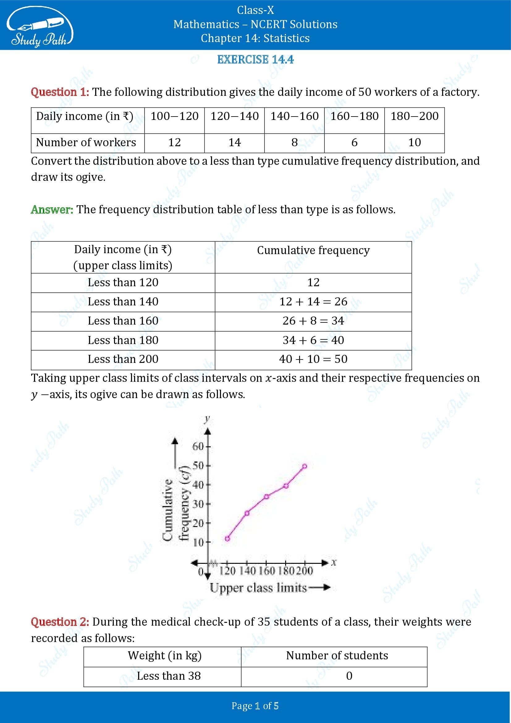 NCERT Solutions for Class 10 Maths Chapter 14 Statistics Exercise 14.4 00001