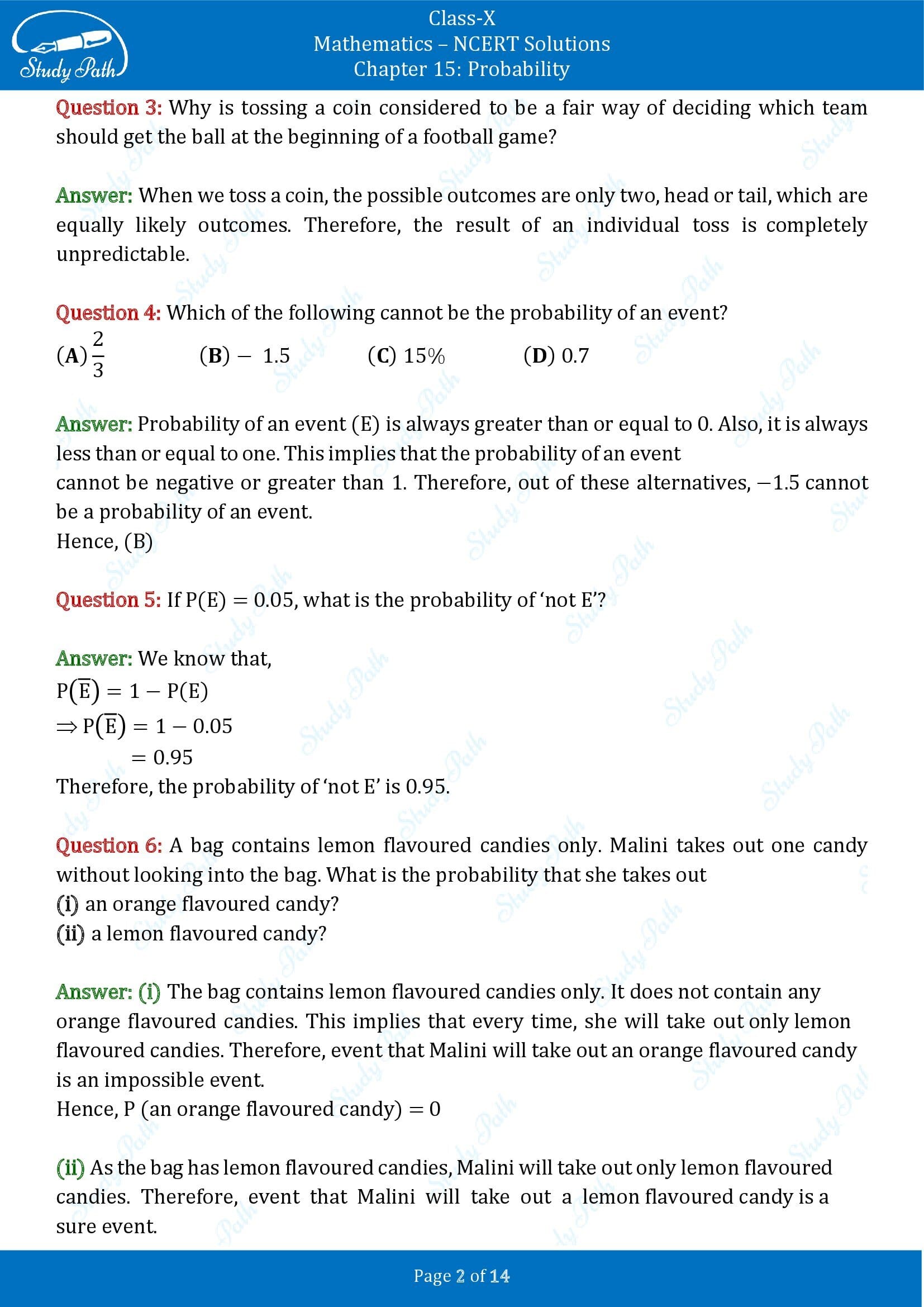 NCERT Solutions for Class 10 Maths Chapter 15 Probability Exercise 15.1 00002
