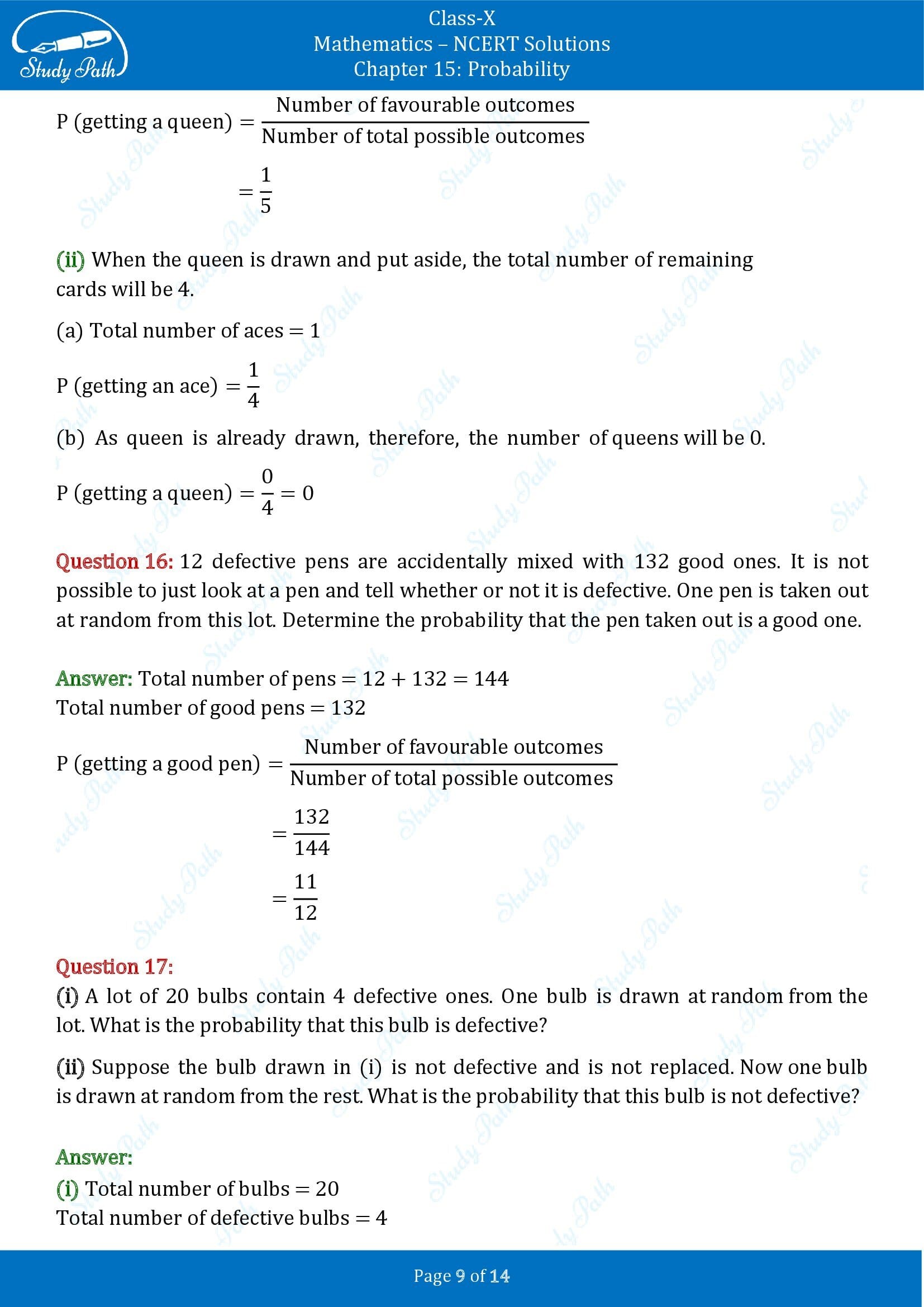 NCERT Solutions for Class 10 Maths Chapter 15 Probability Exercise 15.1 00009