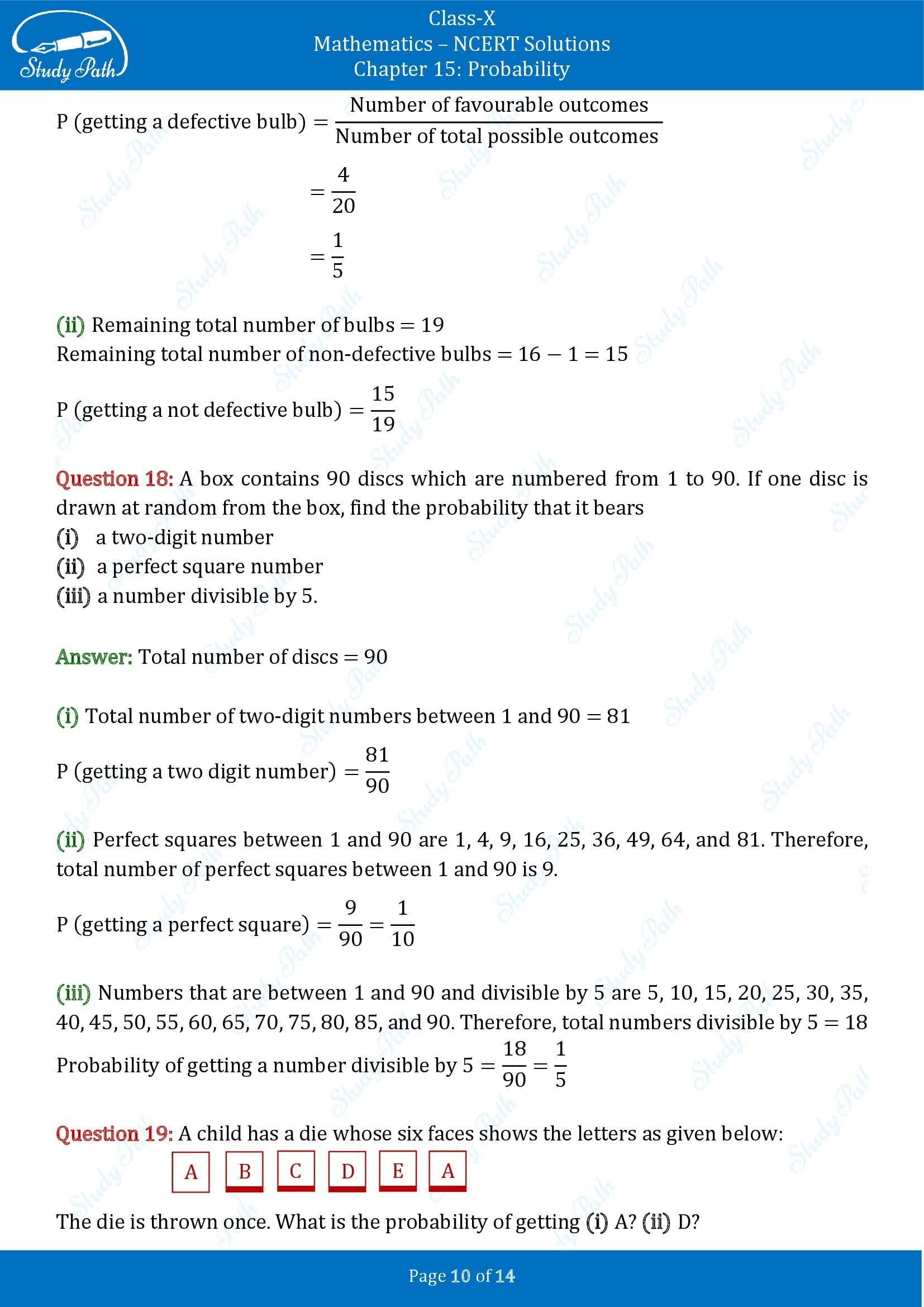 NCERT Solutions for Class 10 Maths Chapter 15 Probability Exercise 15.1 00010