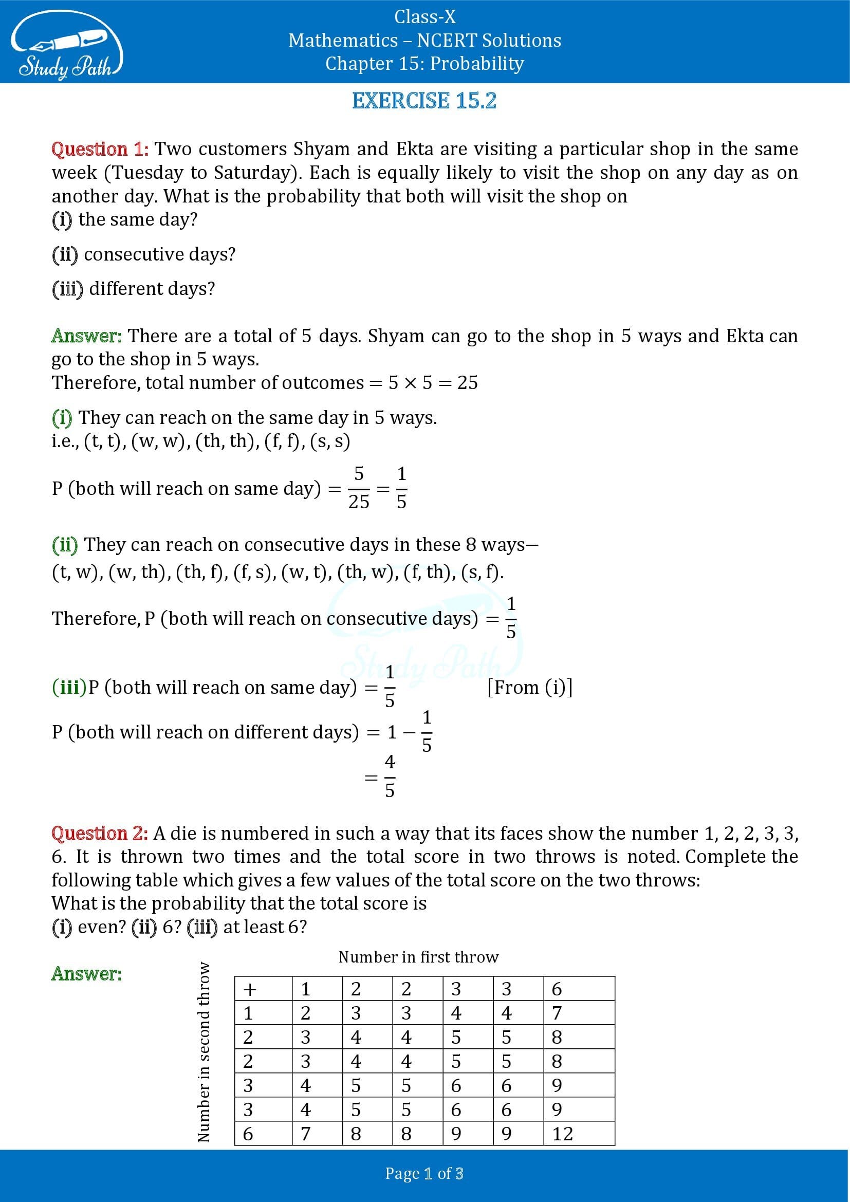 NCERT Solutions for Class 10 Maths Chapter 15 Probability Exercise 15.2 00001