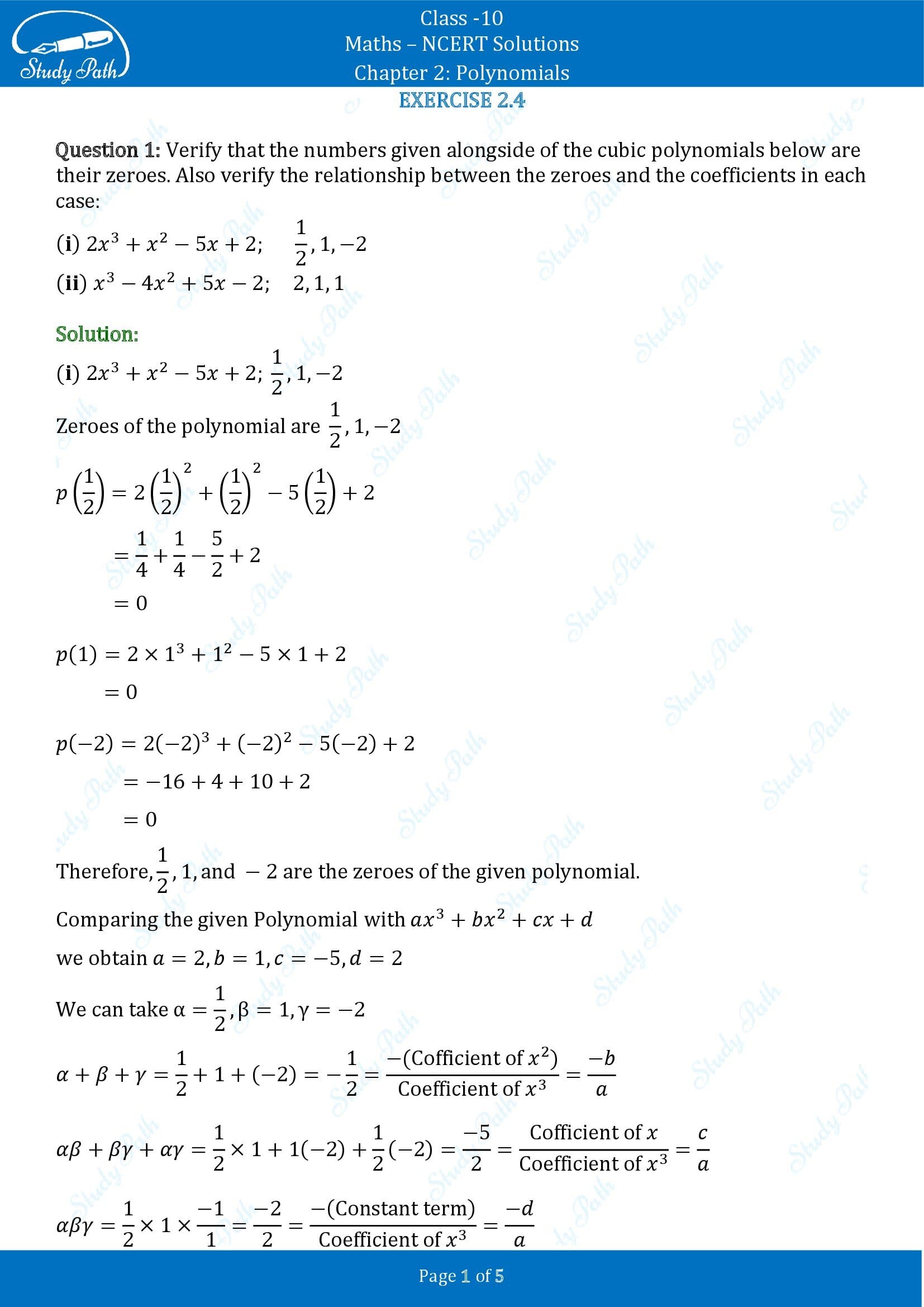 NCERT Solutions for Class 10 Maths Chapter 2 Polynomials Exercise 2.4 00001