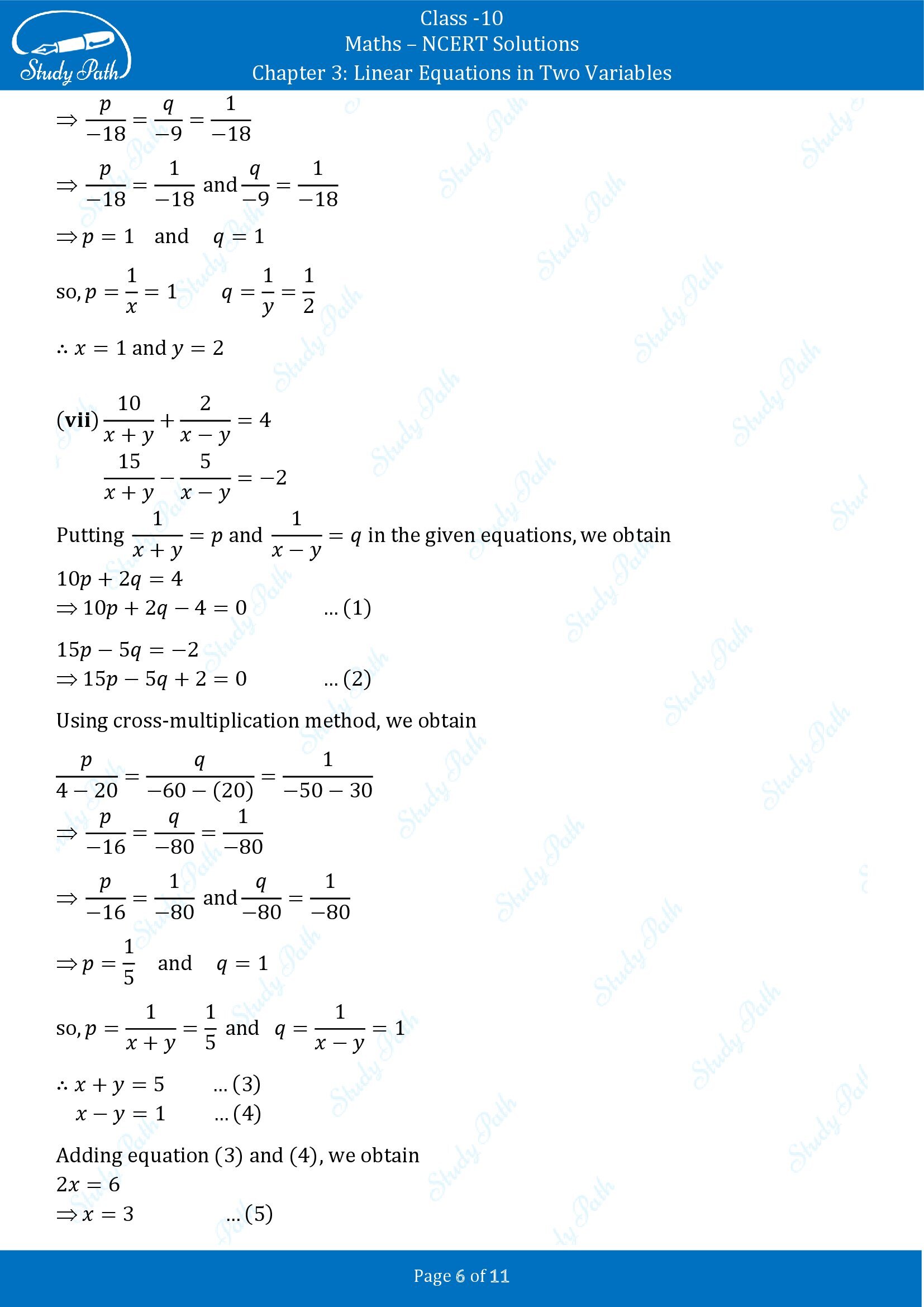 NCERT Solutions for Class 10 Maths Chapter 3 Linear Equations in Two Variables Exercise 3.6 00006