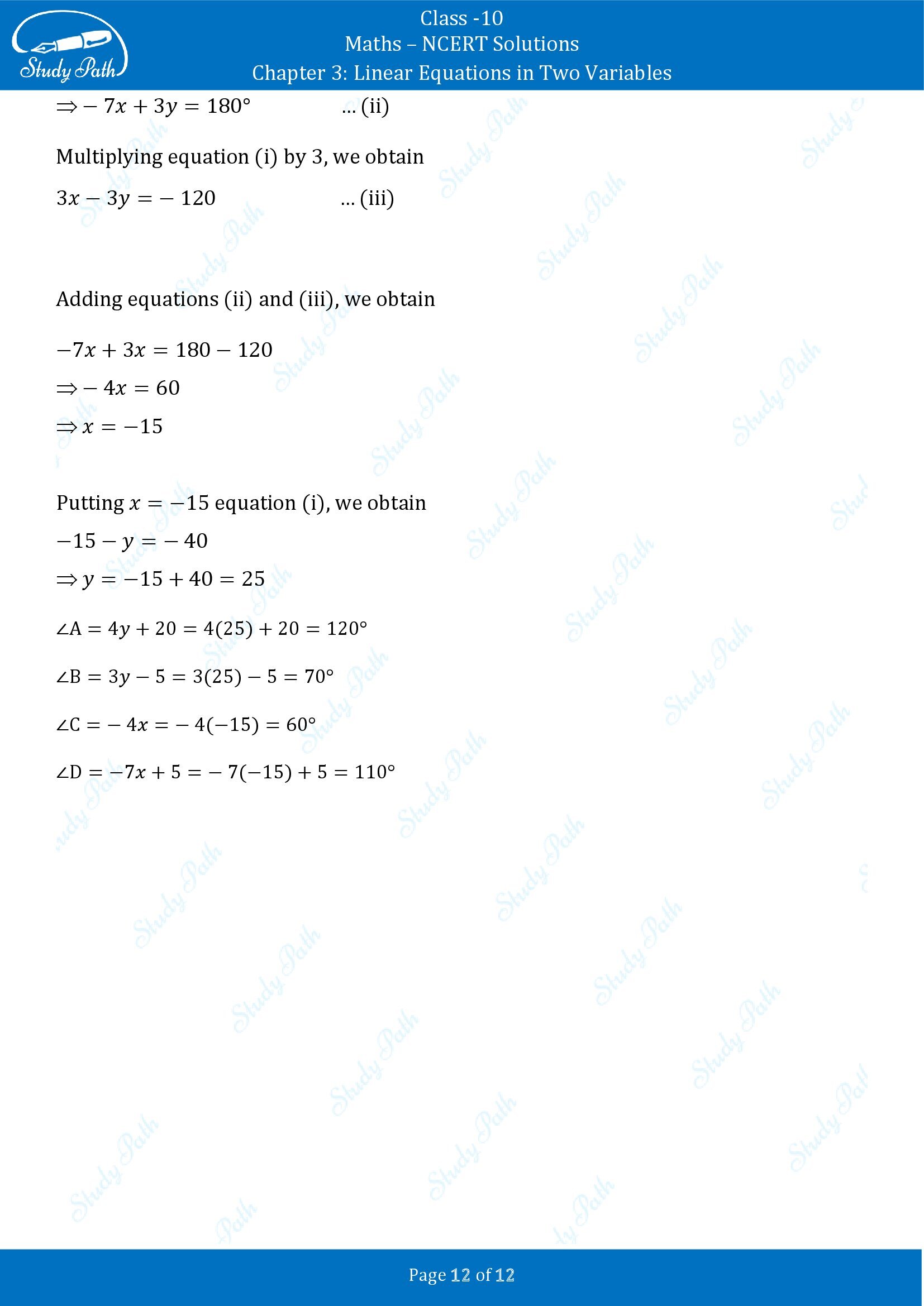 NCERT Solutions for Class 10 Maths Chapter 3 Linear Equations in Two Variables Exercise 3.7 00012