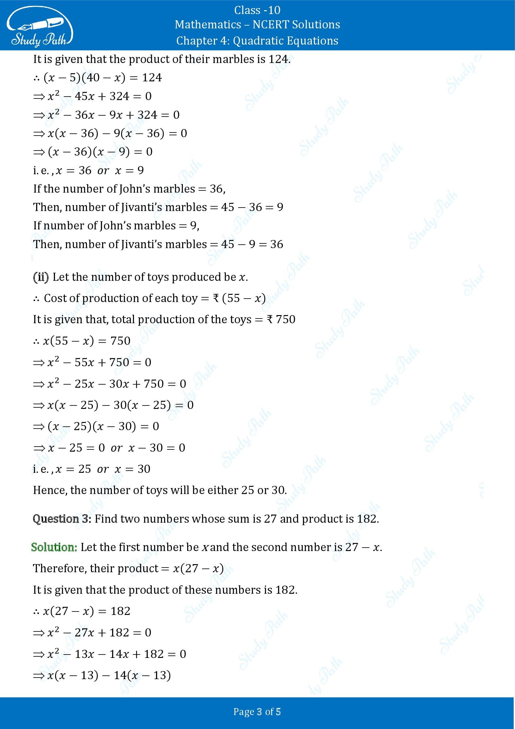 NCERT Solutions for Class 10 Maths Chapter 4 Quadratic Equations Exercise 4.2 00003