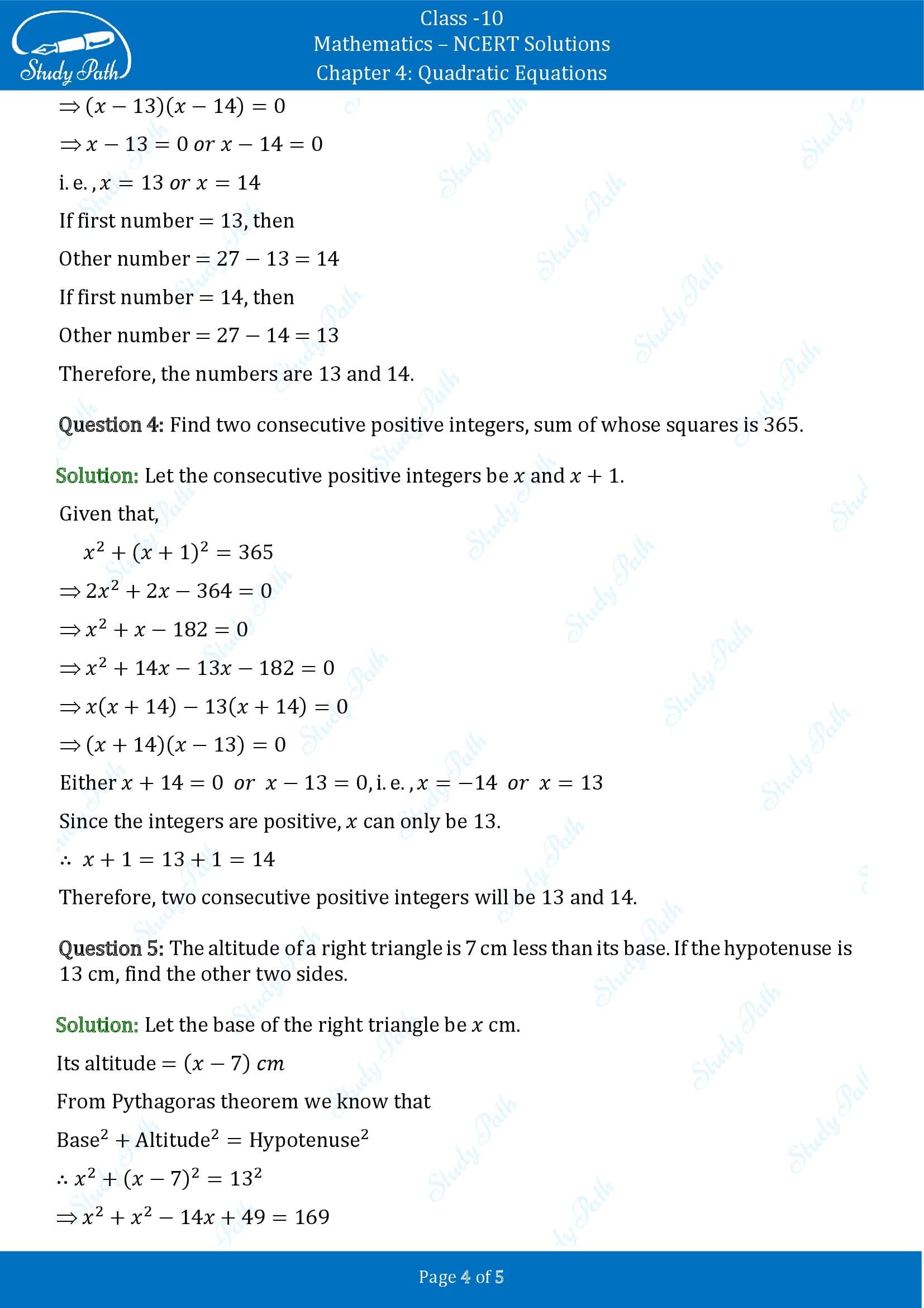 NCERT Solutions for Class 10 Maths Chapter 4 Quadratic Equations Exercise 4.2 00004
