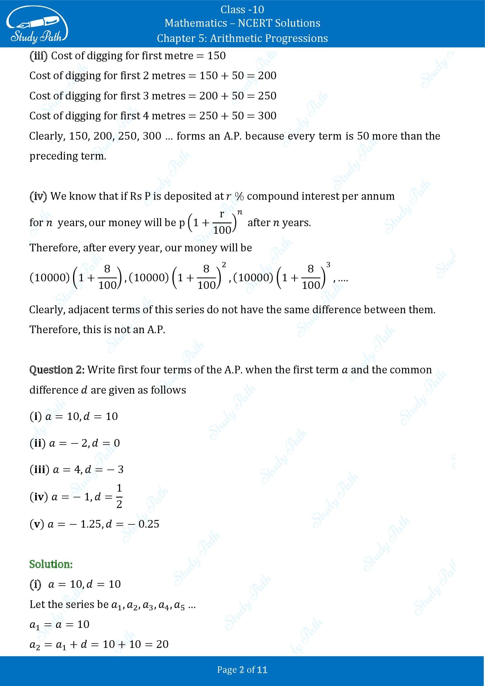 NCERT Solutions for Class 10 Maths Chapter 5 Arithmetic Progressions Exercise 5.1 00002
