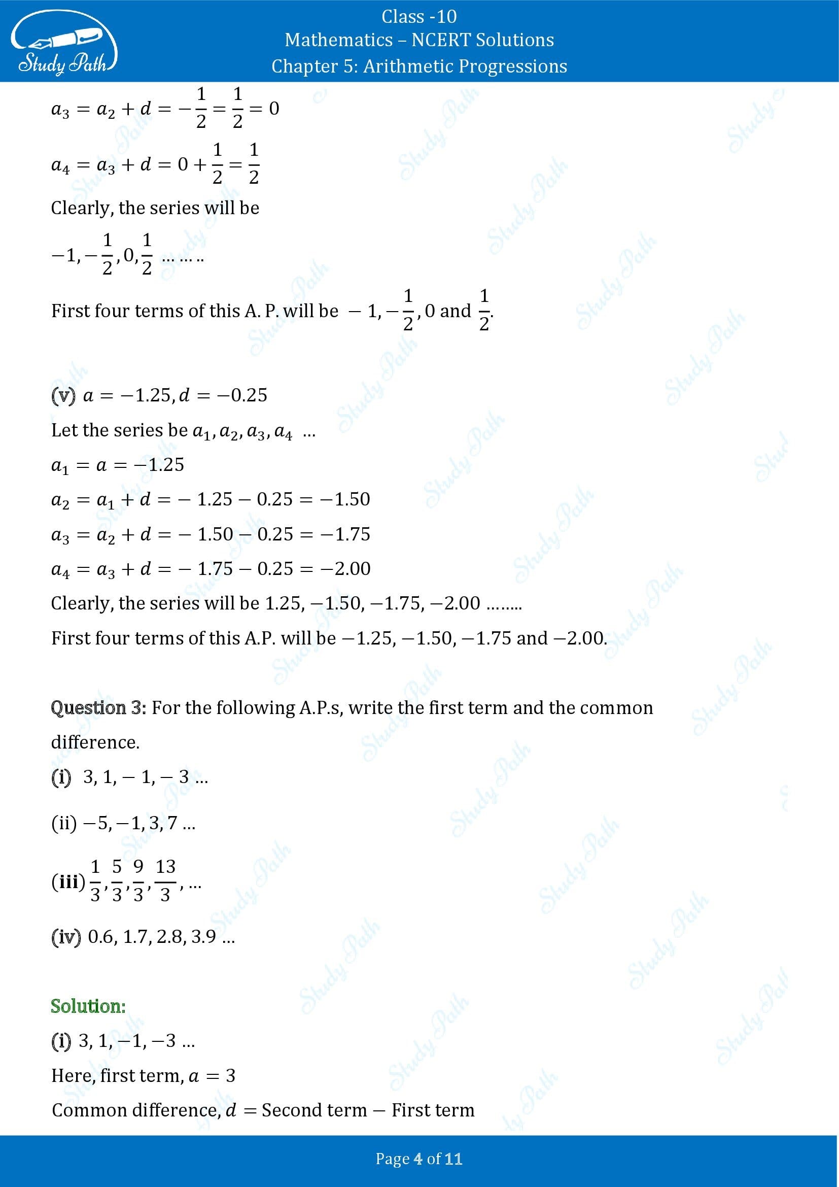 NCERT Solutions for Class 10 Maths Chapter 5 Arithmetic Progressions Exercise 5.1 00004