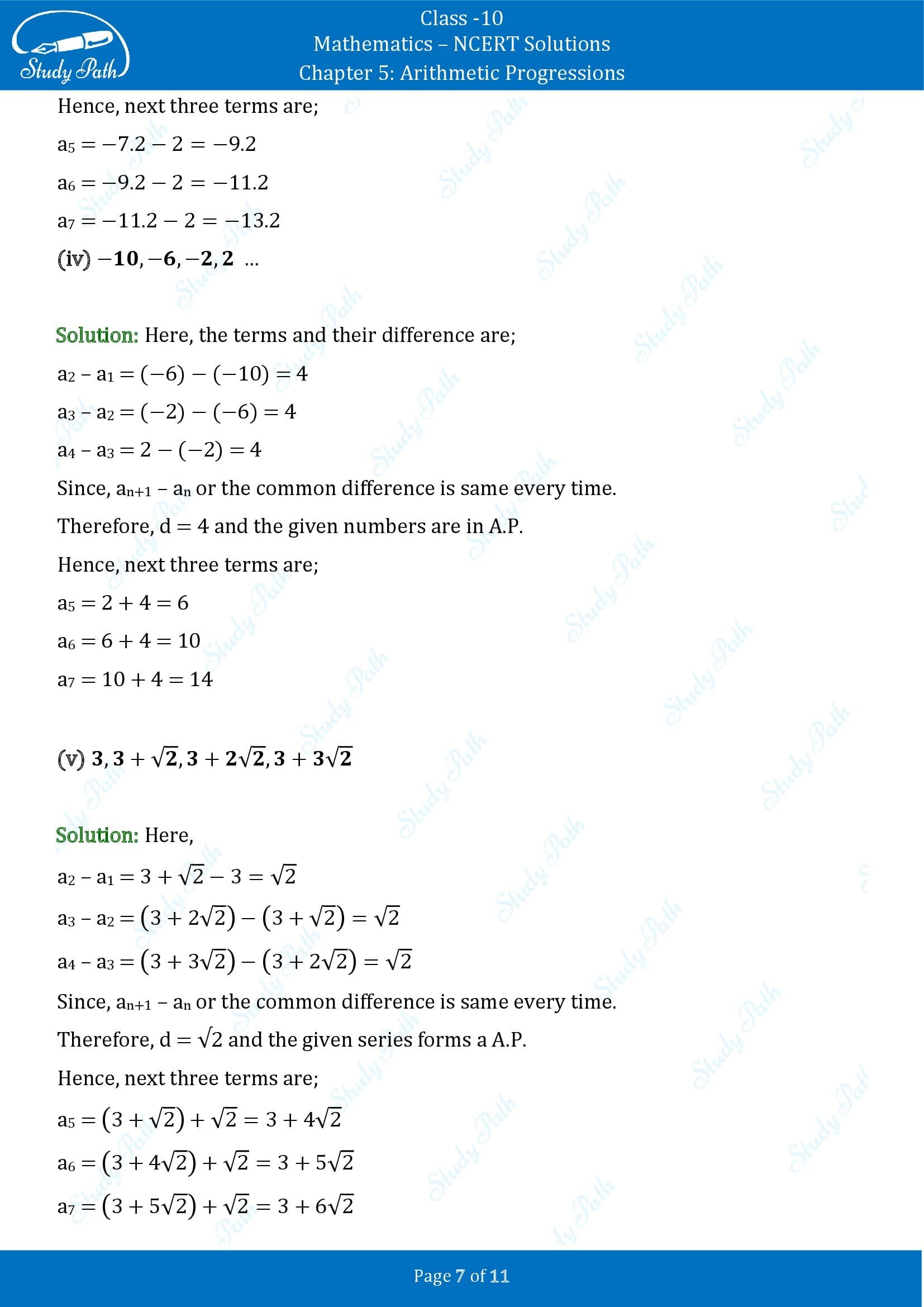 NCERT Solutions for Class 10 Maths Chapter 5 Arithmetic Progressions Exercise 5.1 00007
