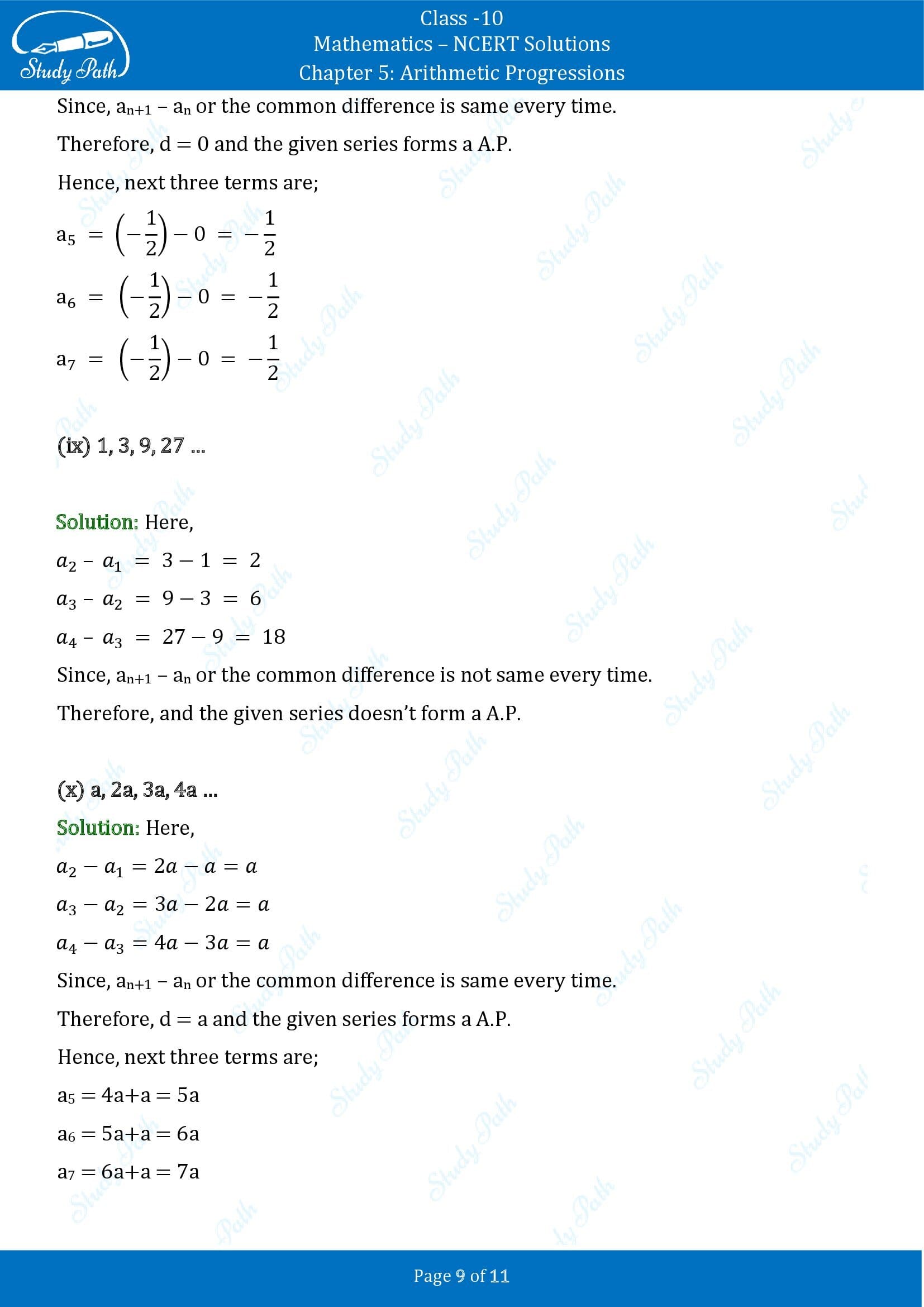 NCERT Solutions for Class 10 Maths Chapter 5 Arithmetic Progressions Exercise 5.1 00009