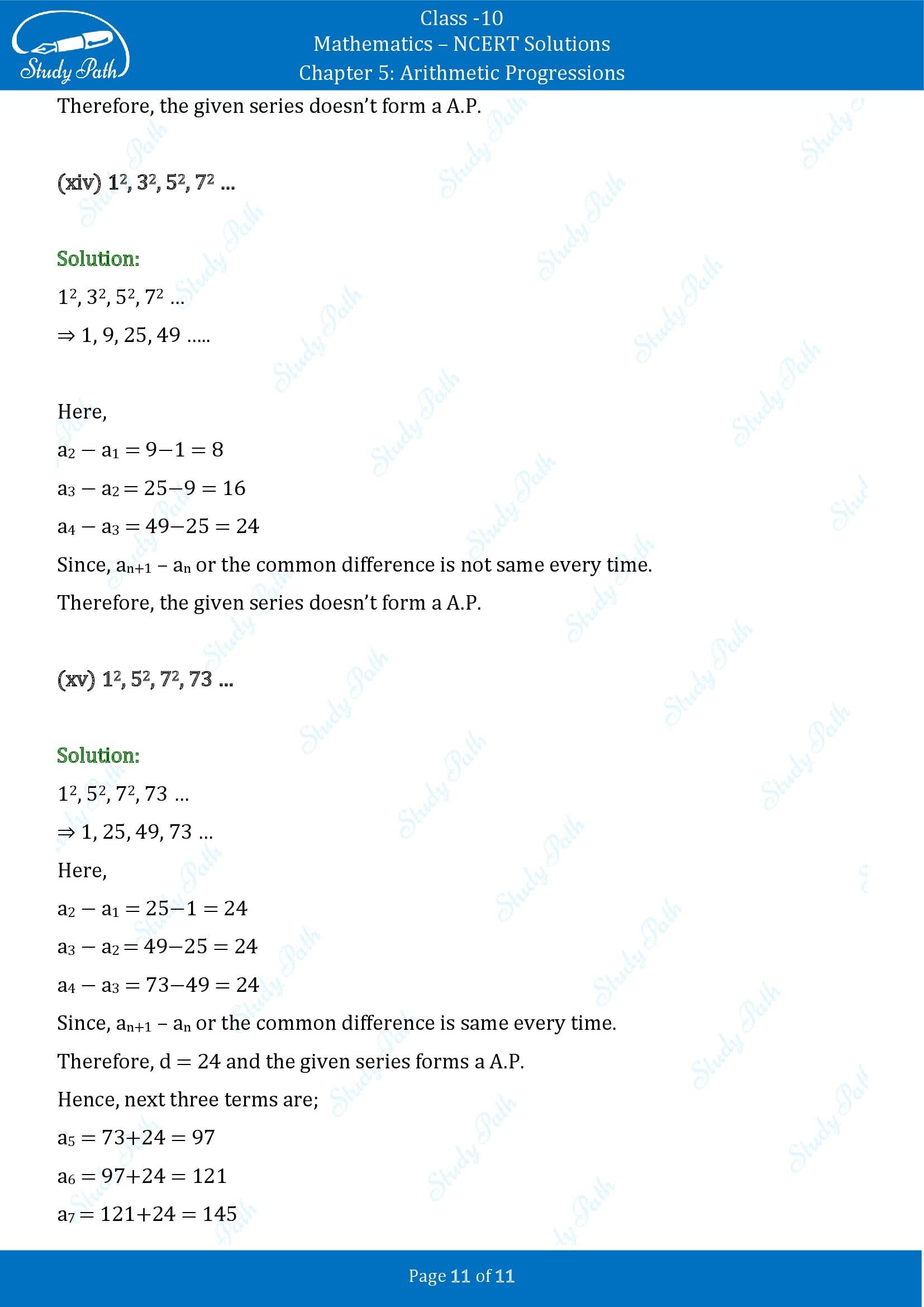 NCERT Solutions for Class 10 Maths Chapter 5 Arithmetic Progressions Exercise 5.1 00011