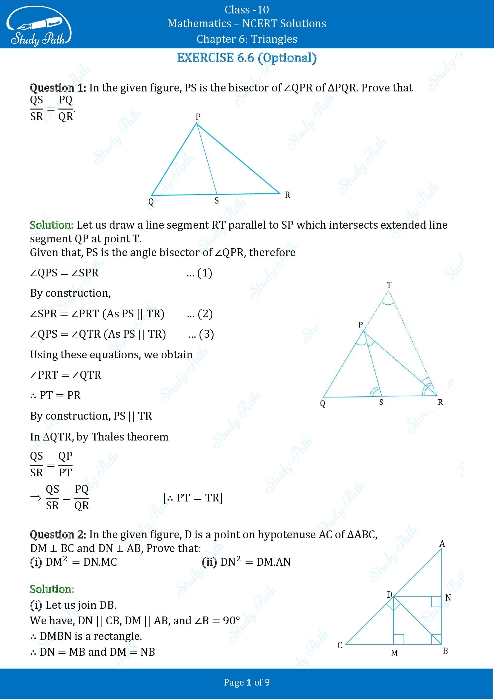 NCERT Solutions for Class 10 Maths Chapter 6 Triangles Exercise 6.6 00001