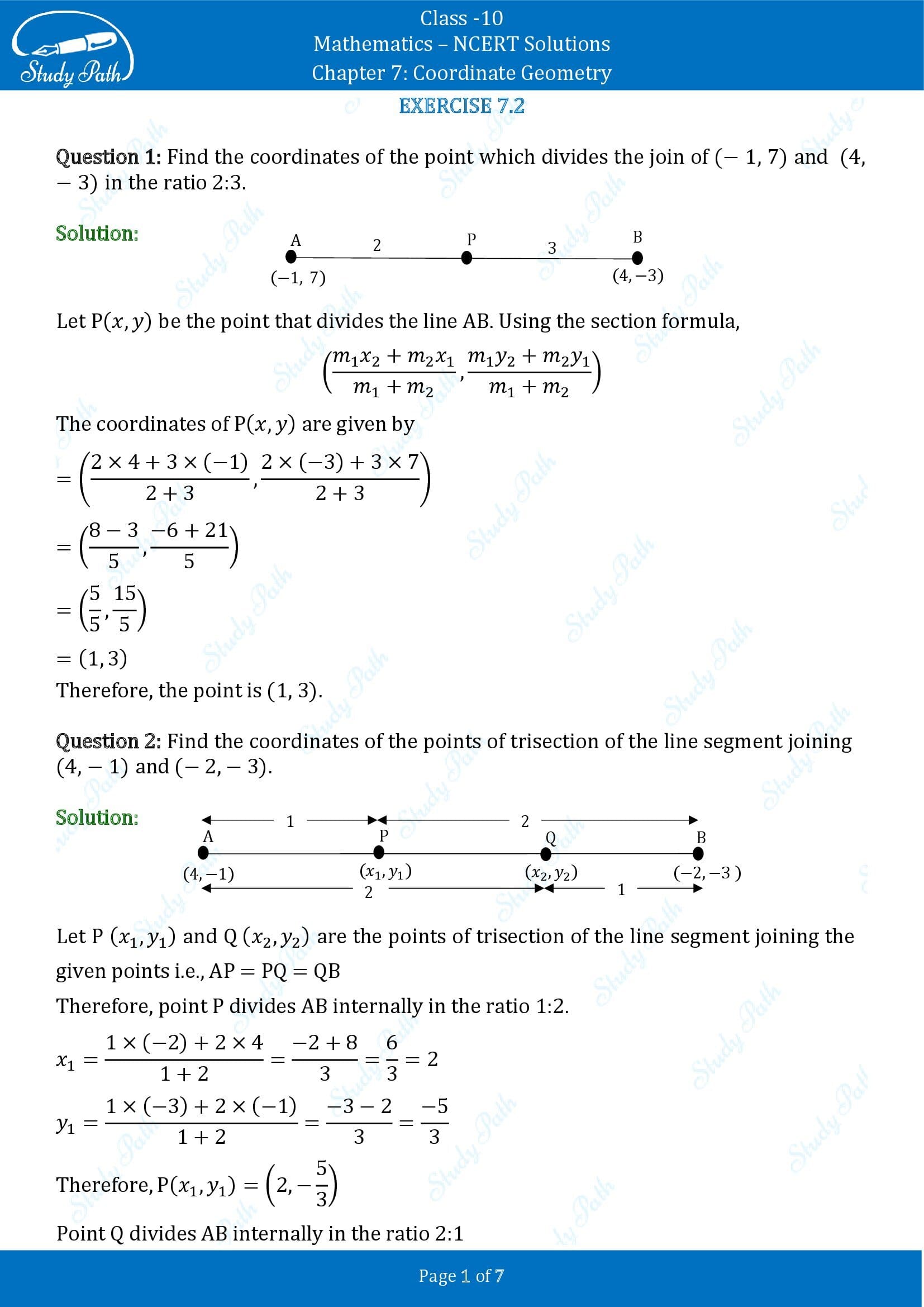 NCERT Solutions for Class 10 Maths Chapter 7 Coordinate Geometry Exercise 7.2 00001