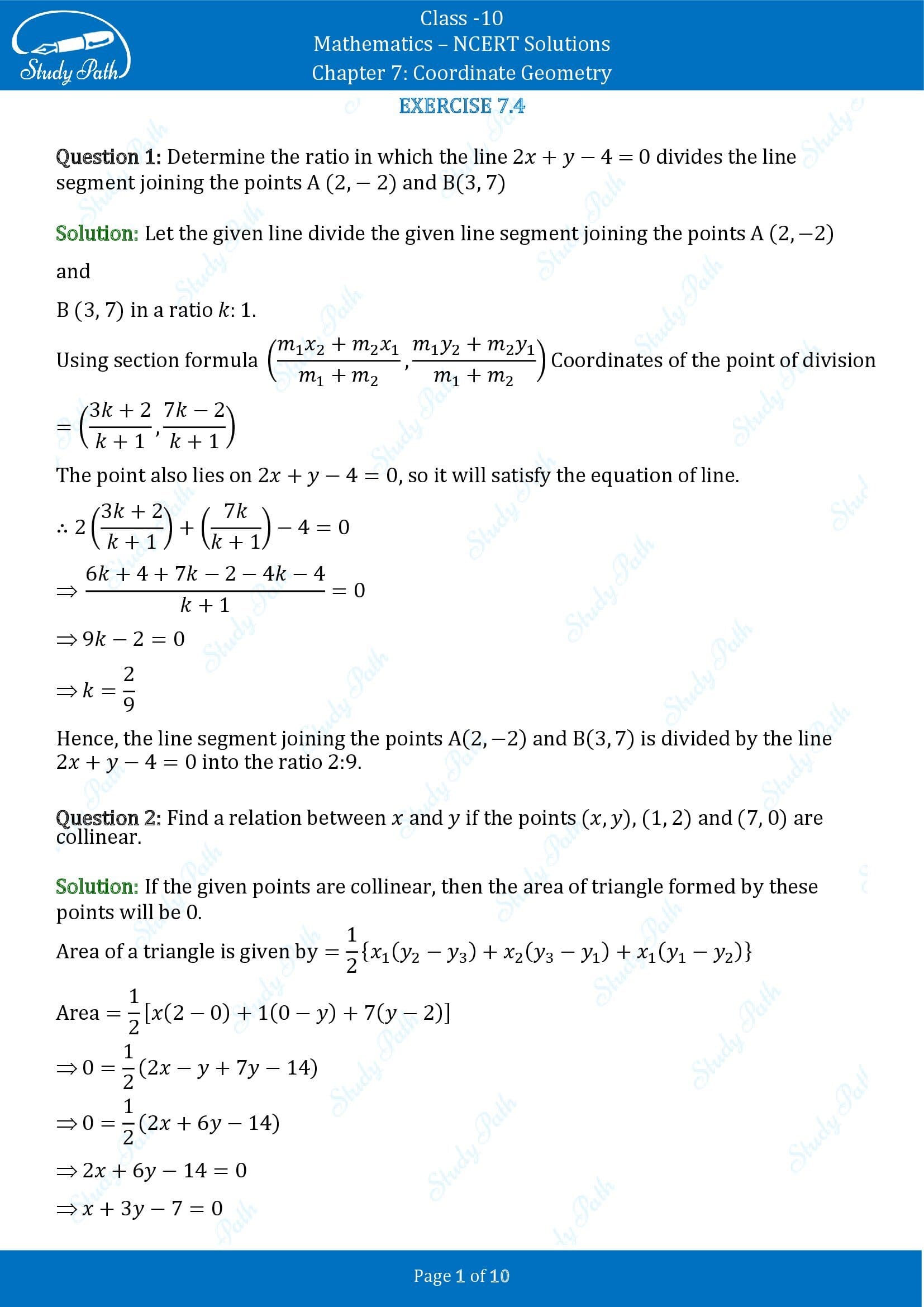 NCERT Solutions for Class 10 Maths Chapter 7 Coordinate Geometry Exercise 7.4 00001