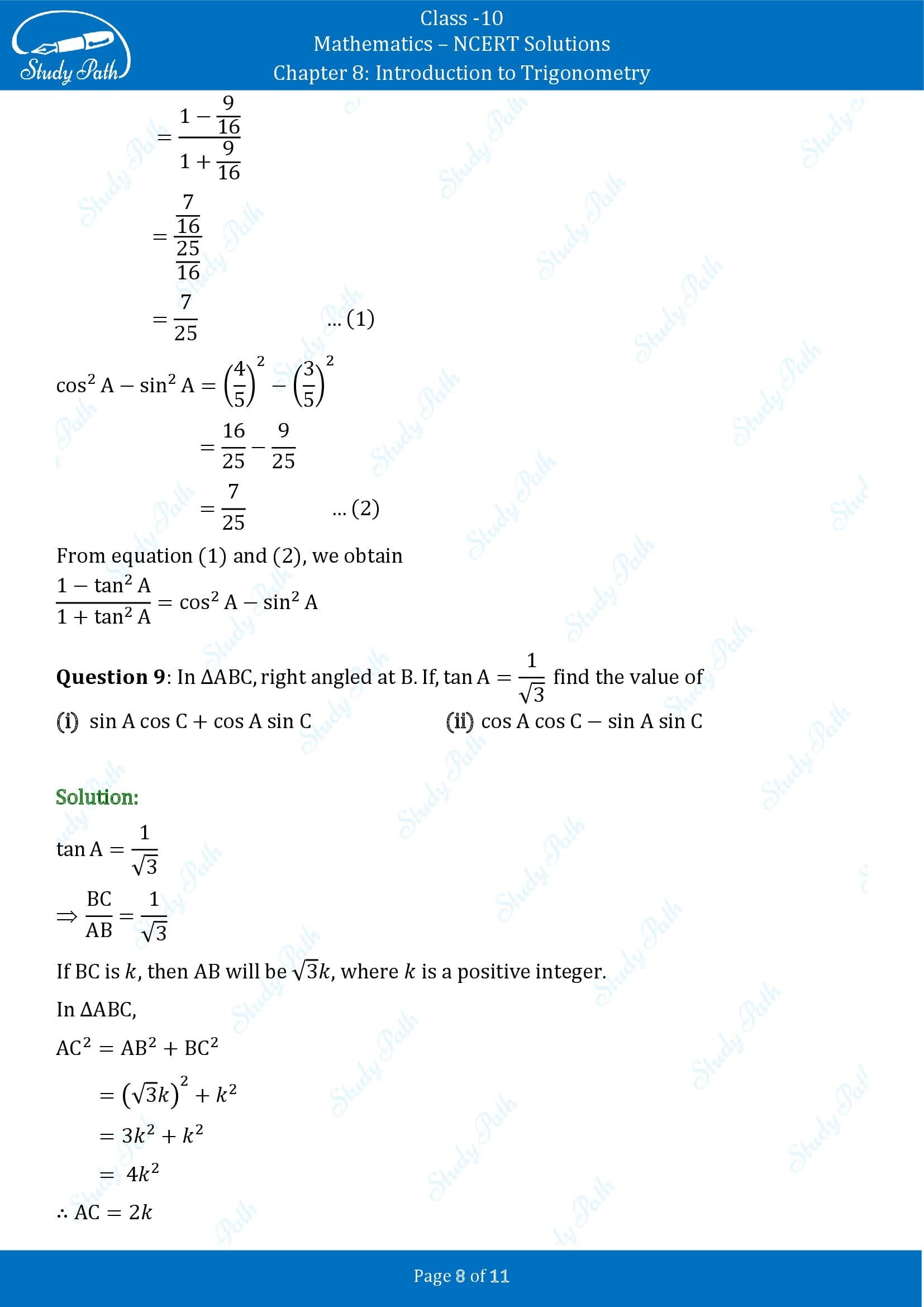 NCERT Solutions for Class 10 Maths Chapter 8 Introduction to Trigonometry Exercise 8.1 00008