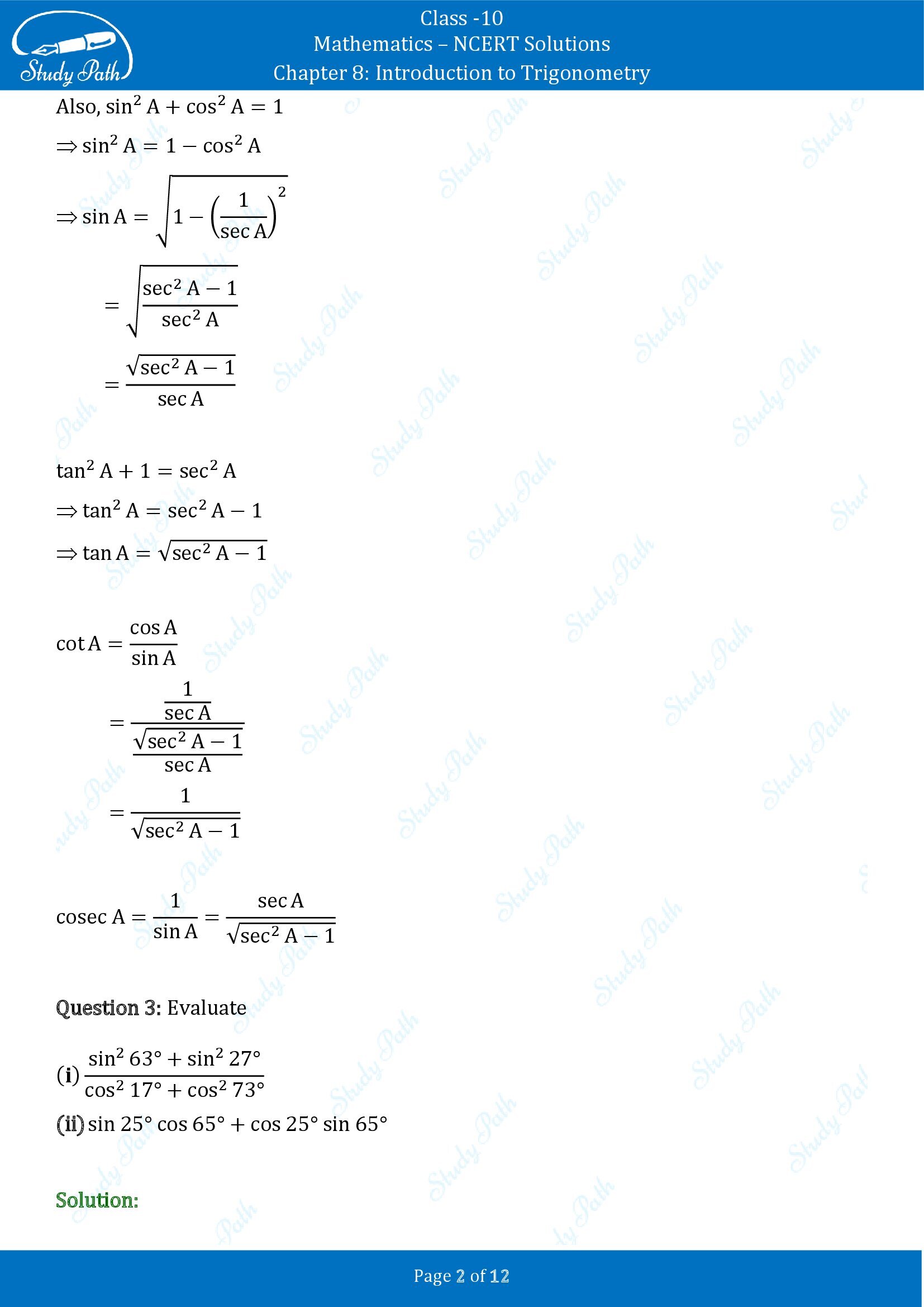 NCERT Solutions for Class 10 Maths Chapter 8 Introduction to Trigonometry Exercise 8.4 00002