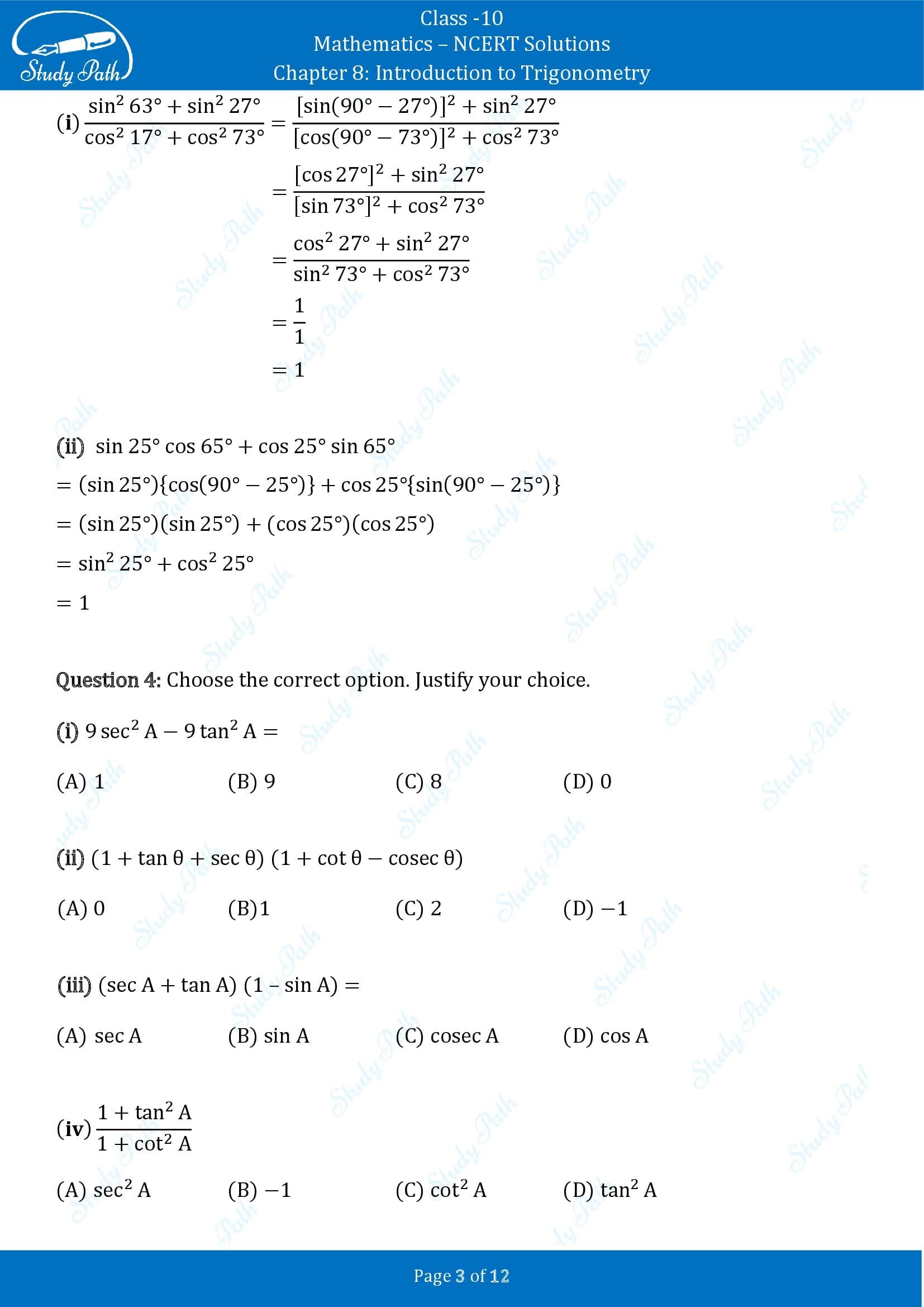 NCERT Solutions for Class 10 Maths Chapter 8 Introduction to Trigonometry Exercise 8.4 00003
