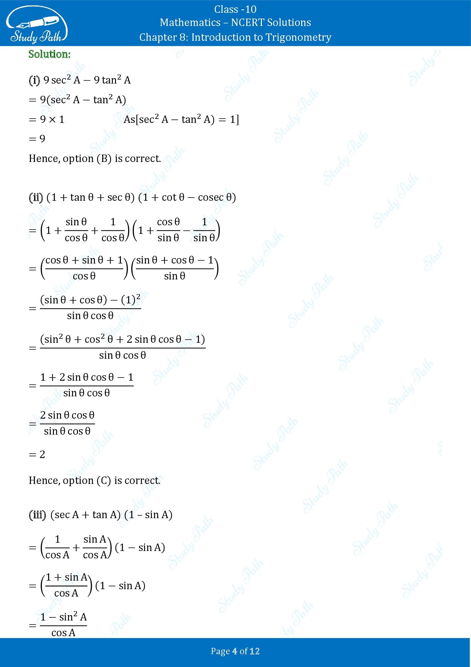NCERT Solutions for Class 10 Maths Chapter 8 Introduction to Trigonometry Exercise 8.4 00004
