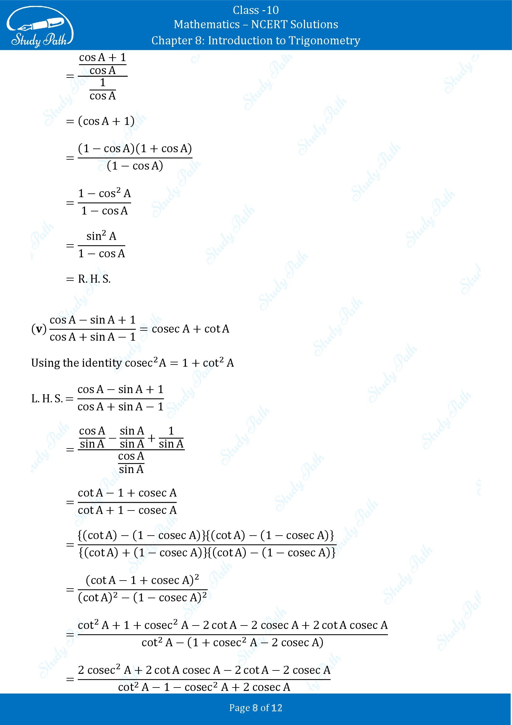 NCERT Solutions for Class 10 Maths Chapter 8 Introduction to Trigonometry Exercise 8.4 00008