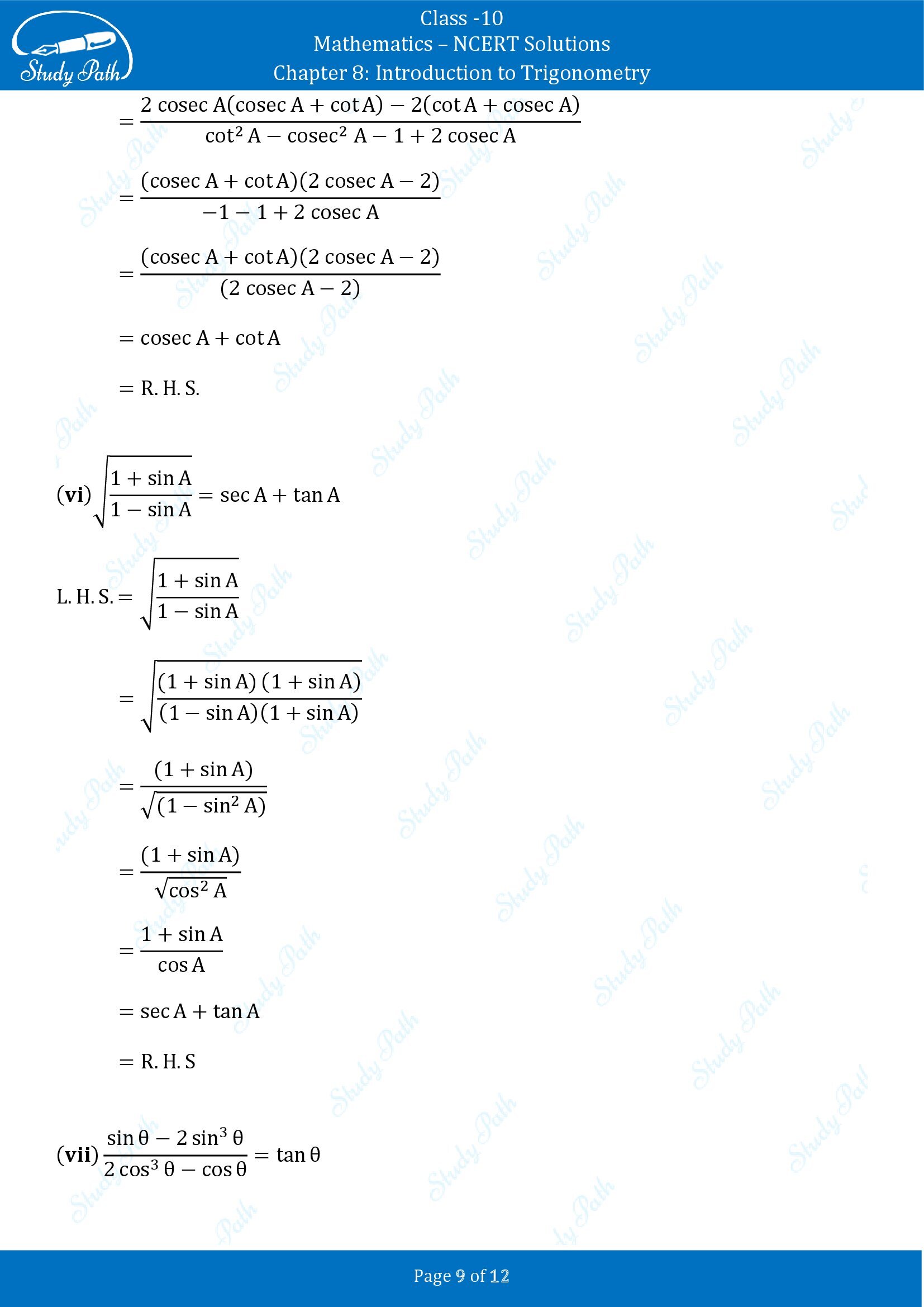 NCERT Solutions for Class 10 Maths Chapter 8 Introduction to Trigonometry Exercise 8.4 00009