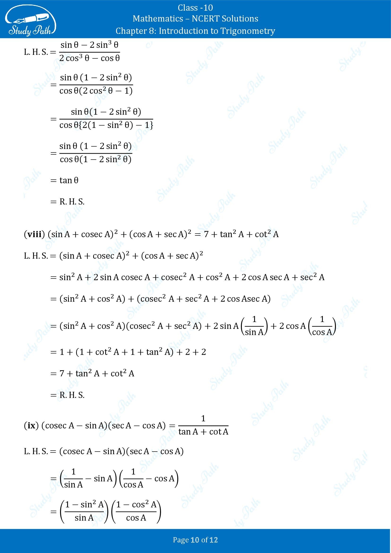 NCERT Solutions for Class 10 Maths Chapter 8 Introduction to Trigonometry Exercise 8.4 00010