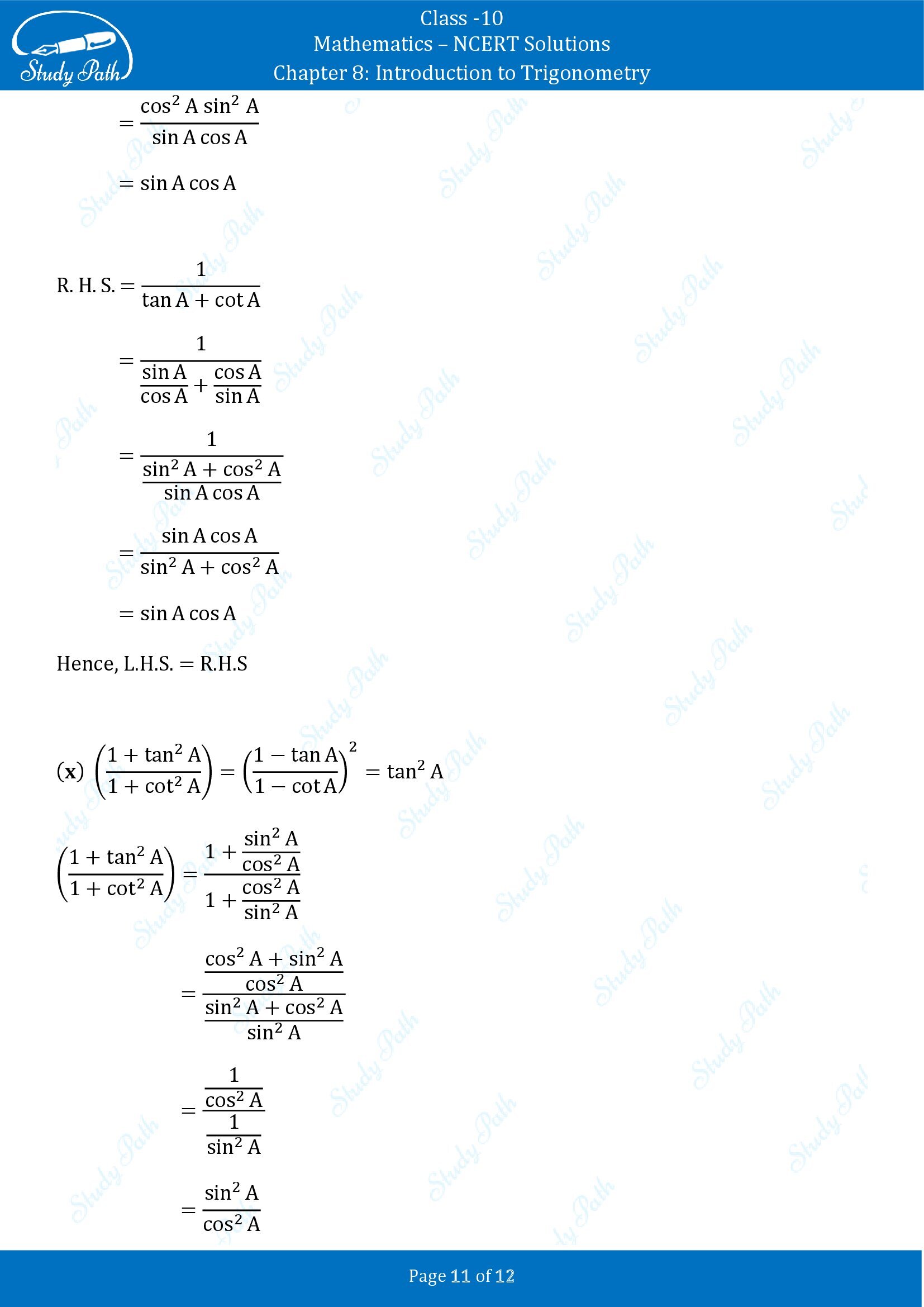 NCERT Solutions for Class 10 Maths Chapter 8 Introduction to Trigonometry Exercise 8.4 00011