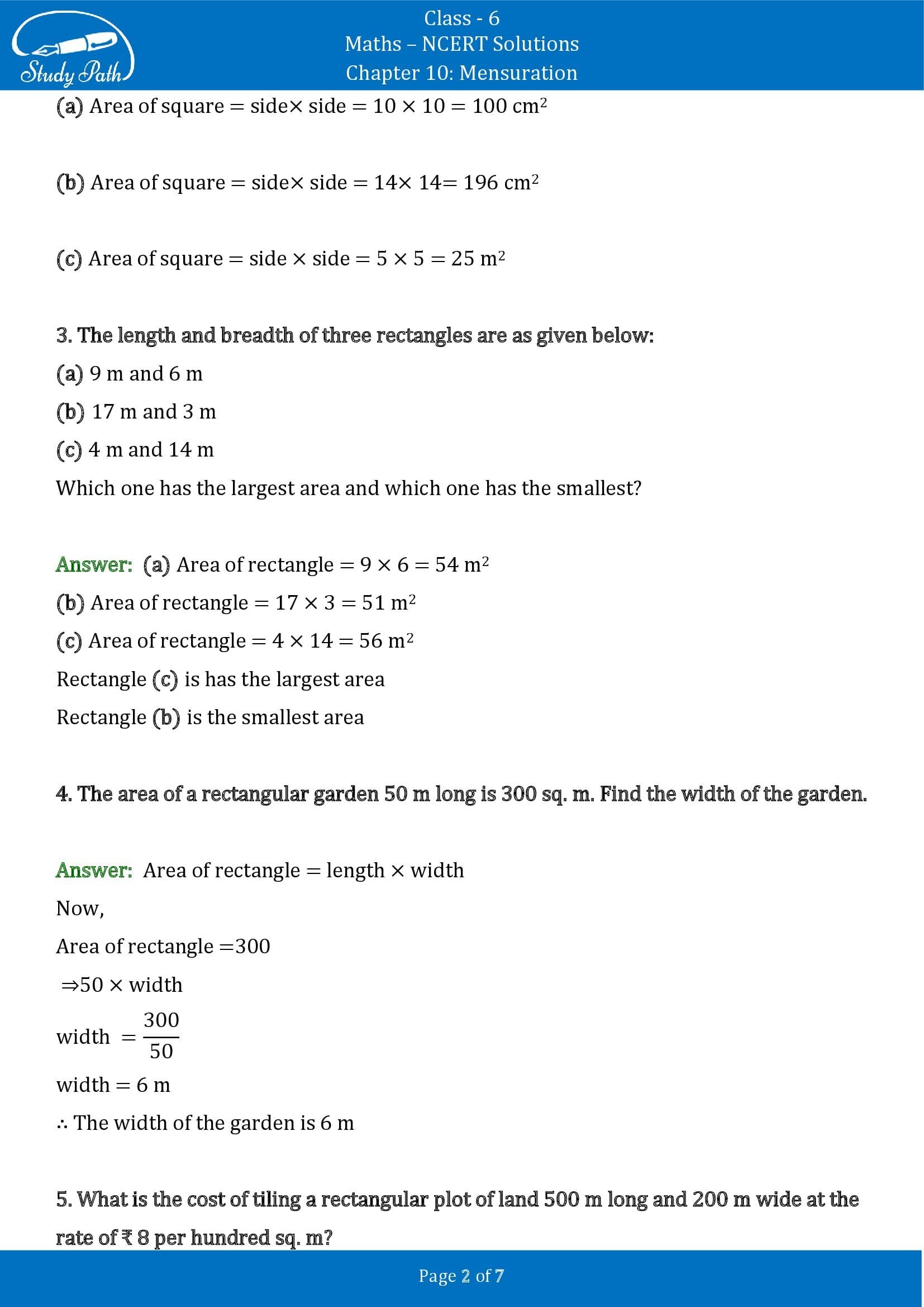 NCERT Solutions for Class 6 Maths Chapter 10 Mensuration Exercise 10.3 00002