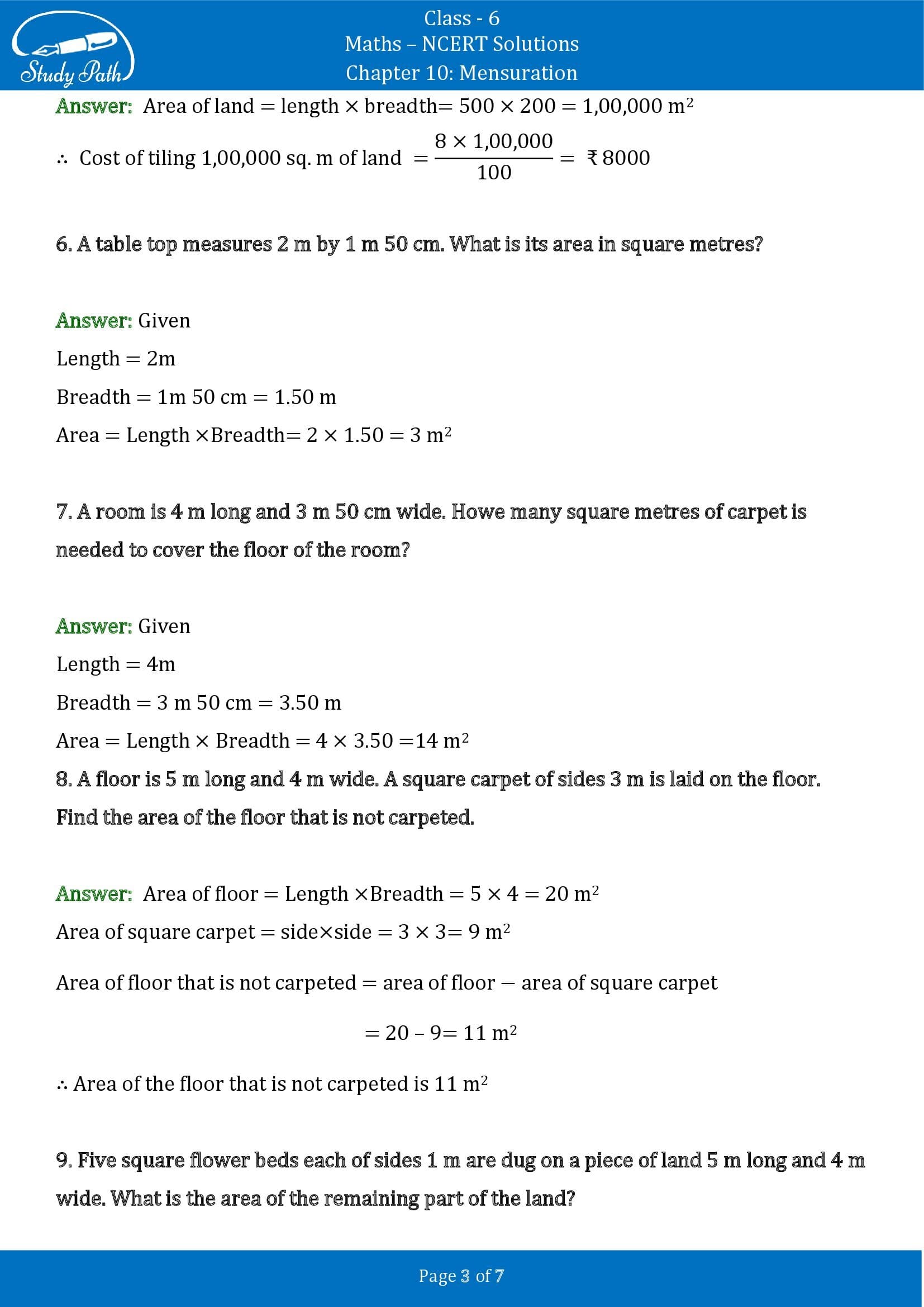 NCERT Solutions for Class 6 Maths Chapter 10 Mensuration Exercise 10.3 00003