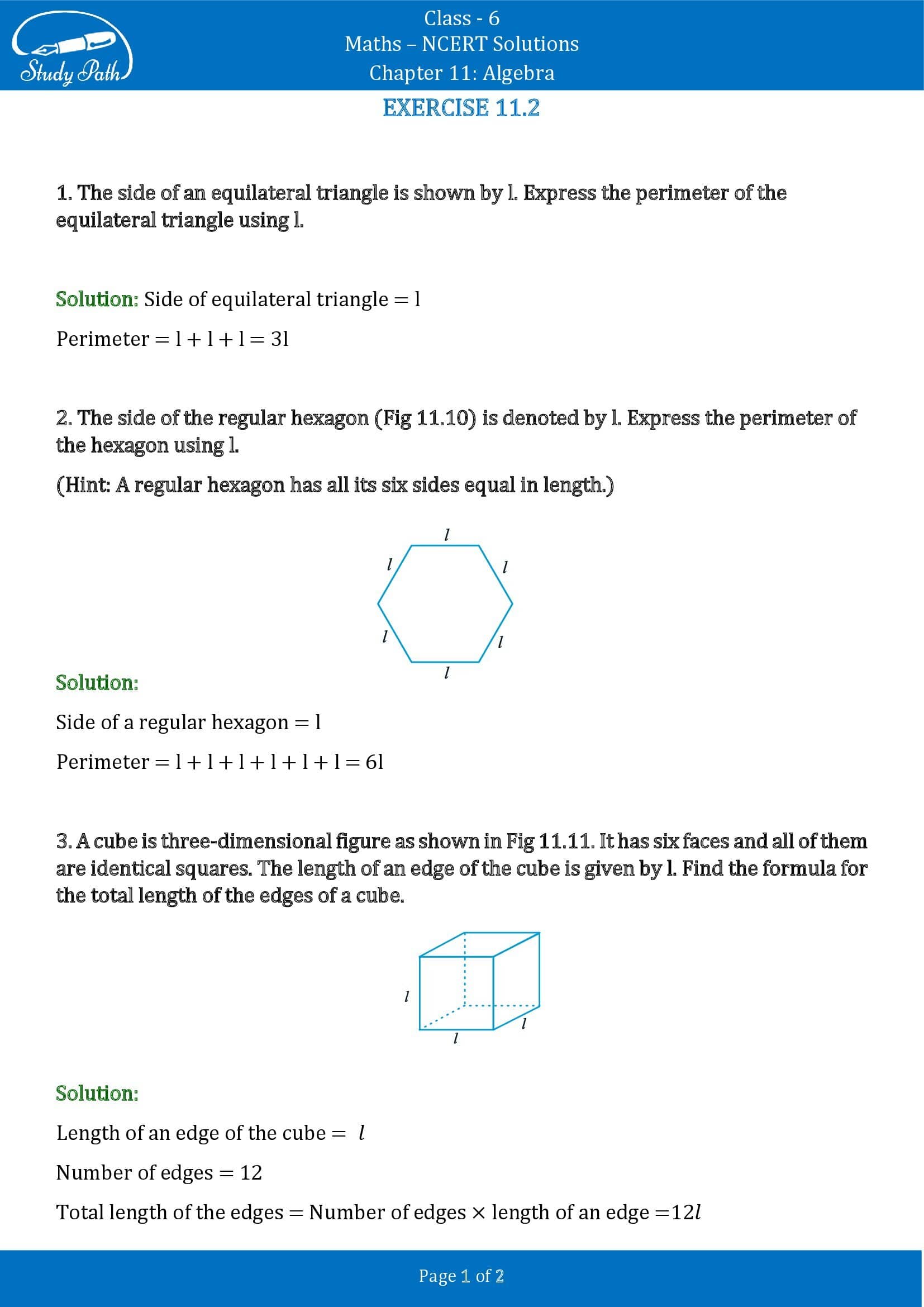 NCERT Solutions for Class 6 Maths Chapter 11 Algebra Exercise 11.2 00001