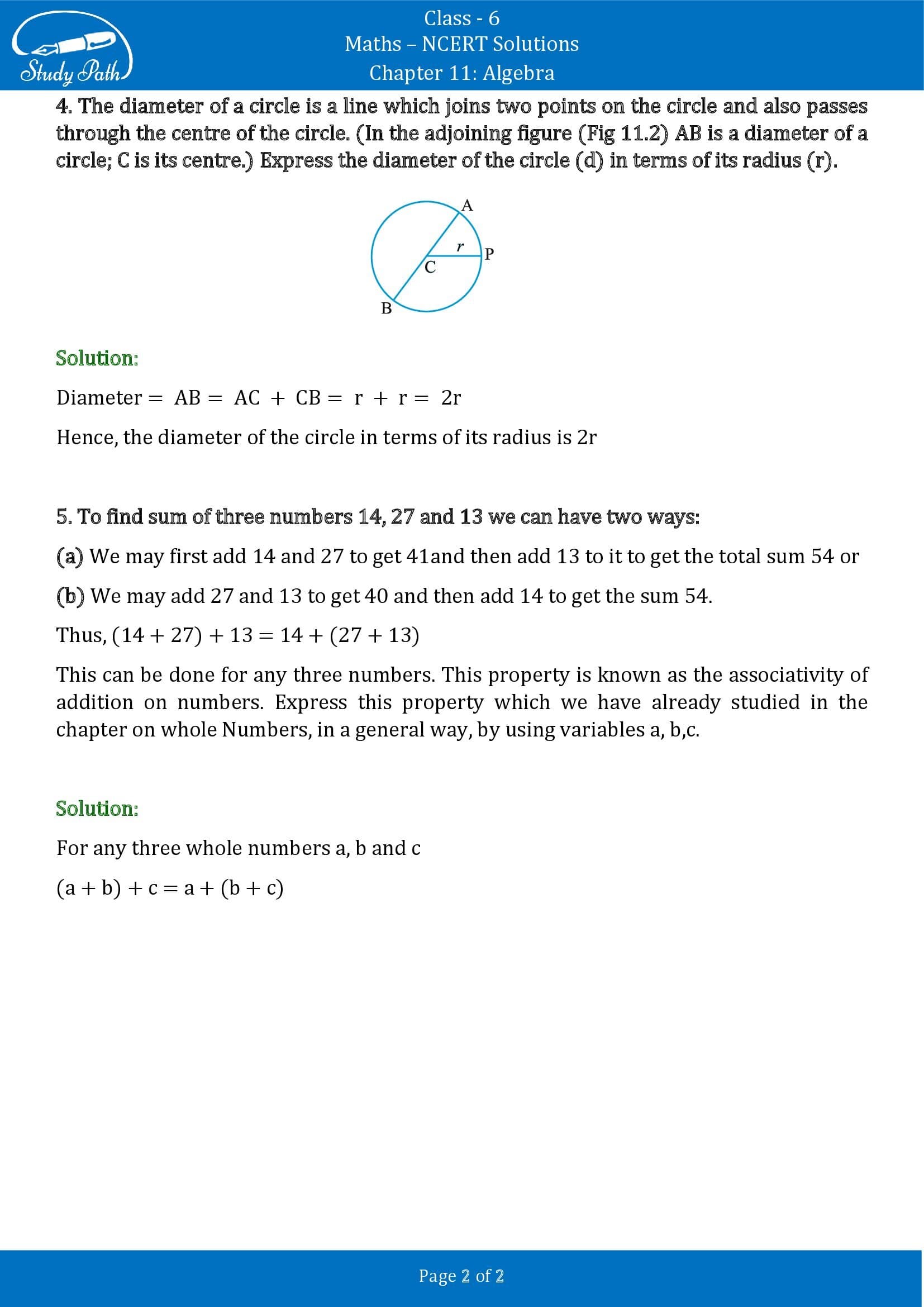 NCERT Solutions for Class 6 Maths Chapter 11 Algebra Exercise 11.2 00002