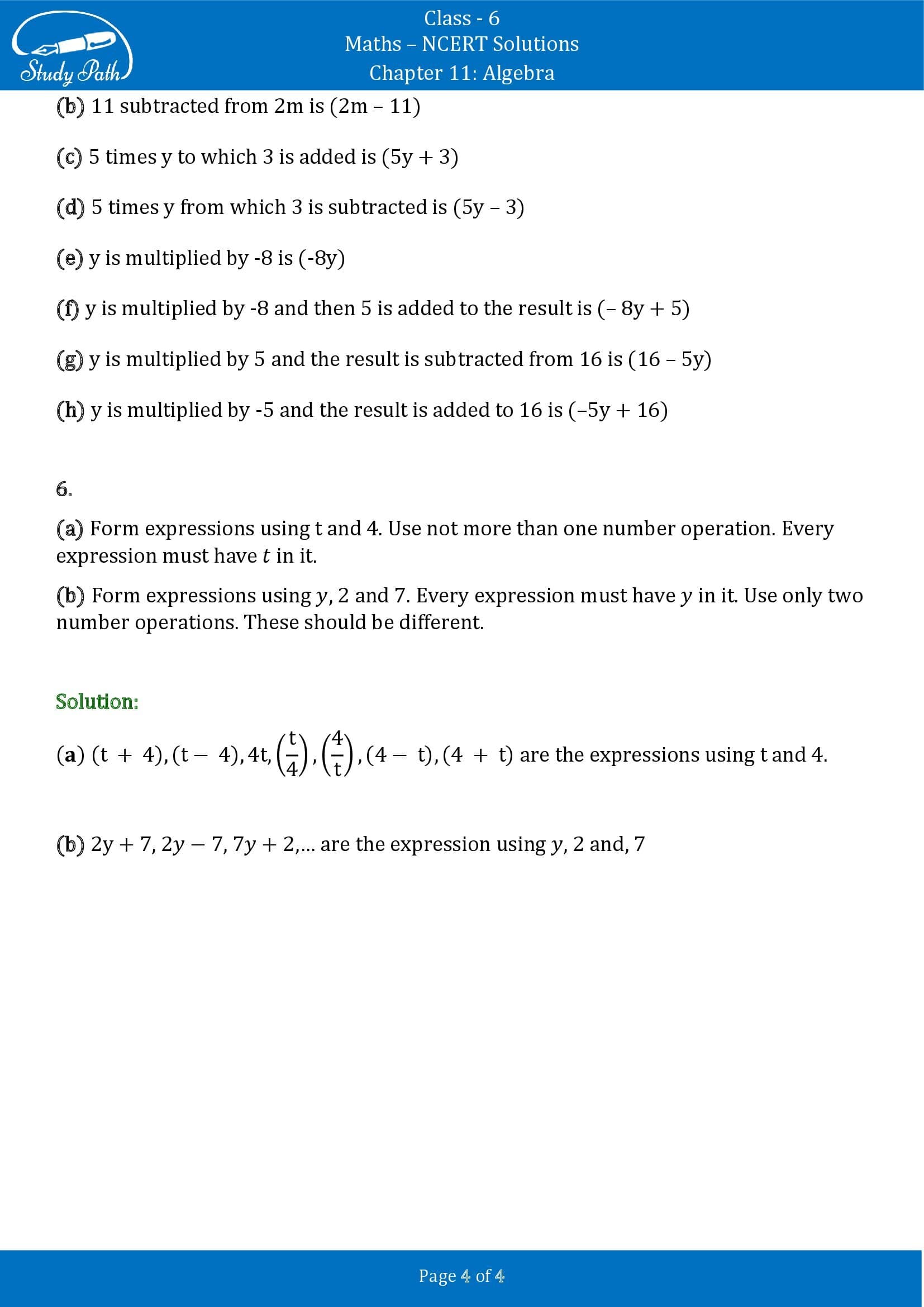 NCERT Solutions for Class 6 Maths Chapter 11 Algebra Exercise 11.3 00004