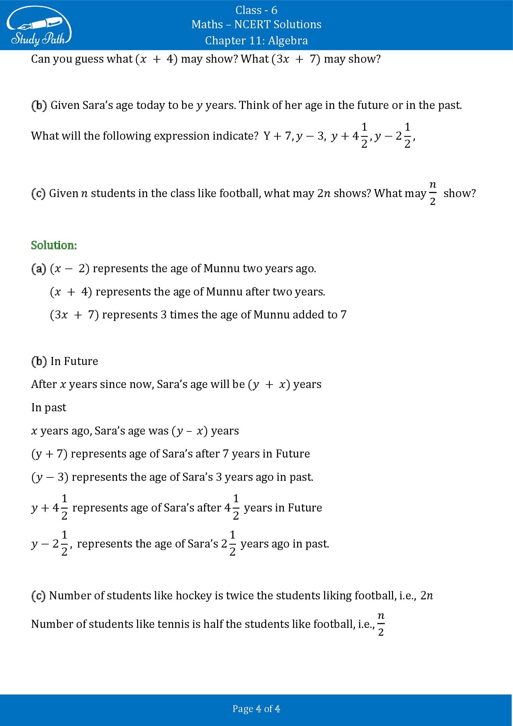 NCERT Solutions for Class 6 Maths Chapter 11 Algebra Exercise 11.4 00004