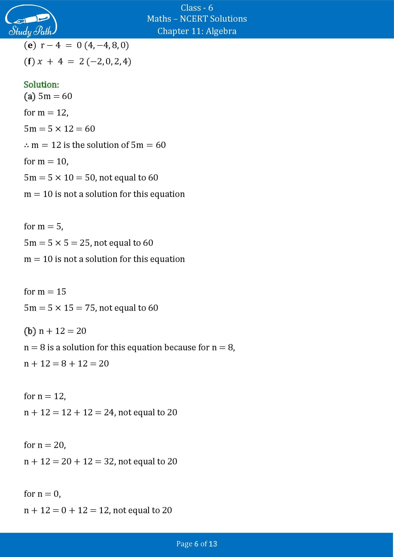 NCERT Solutions for Class 6 Maths Chapter 11 Algebra Exercise 11.5 00006