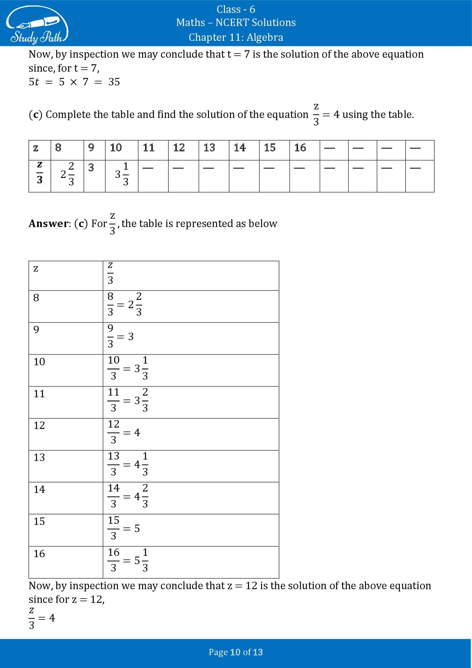 algebra assignment class 6