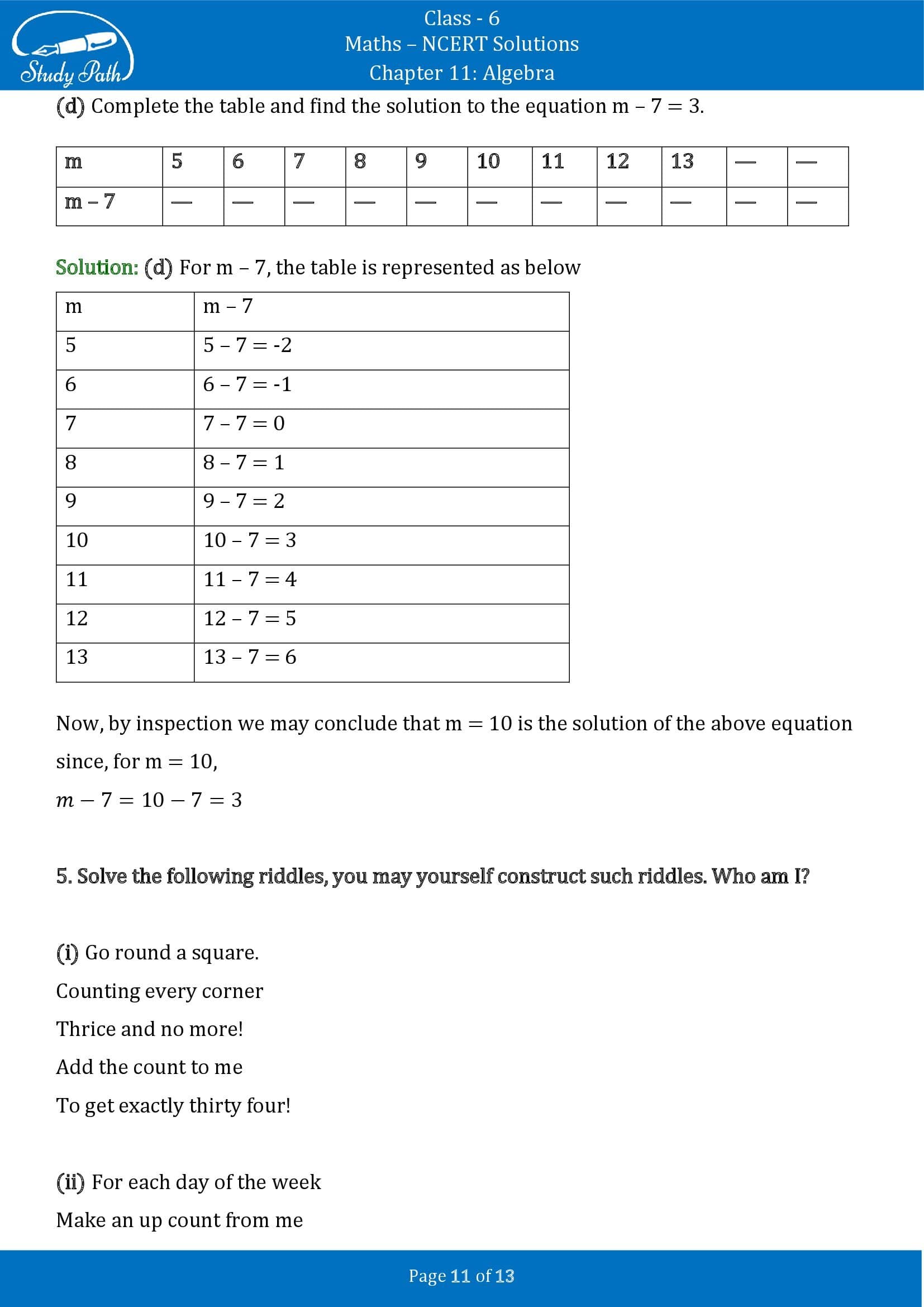 NCERT Solutions for Class 6 Maths Chapter 11 Algebra Exercise 11.5 00011