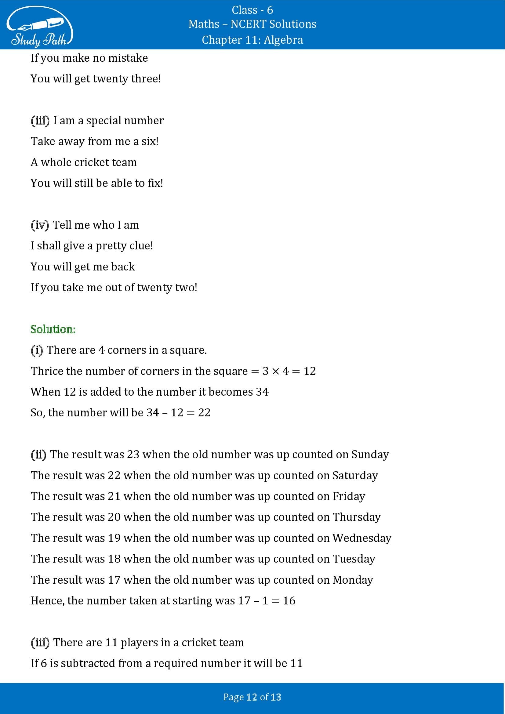 NCERT Solutions for Class 6 Maths Chapter 11 Algebra Exercise 11.5 00012