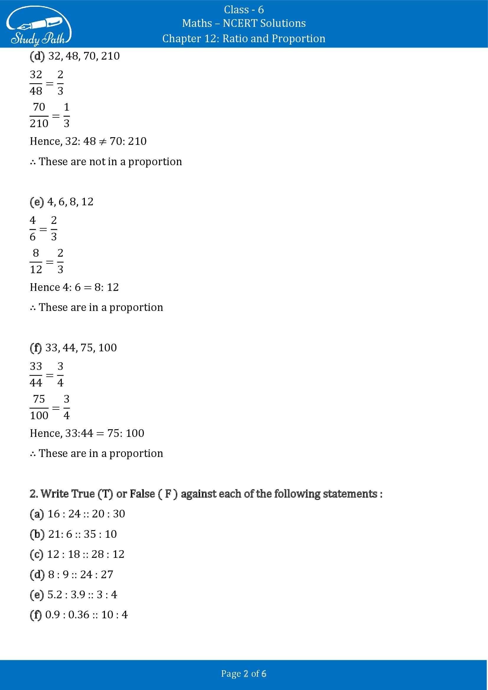 NCERT Solutions for Class 6 Maths Chapter 12 Ratio and Proportion Exercise 12.2 00002