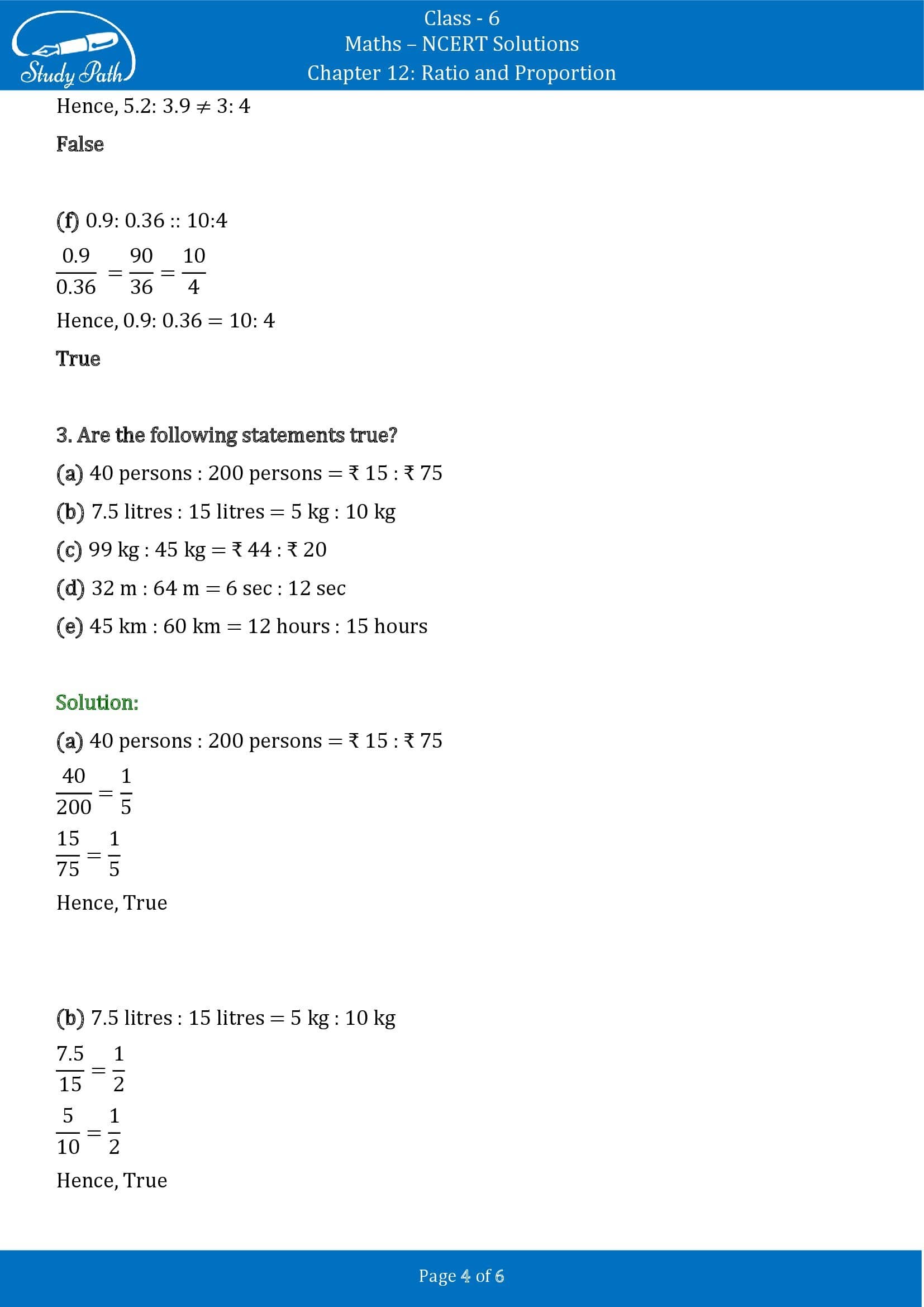 NCERT Solutions for Class 6 Maths Chapter 12 Ratio and Proportion Exercise 12.2 00004