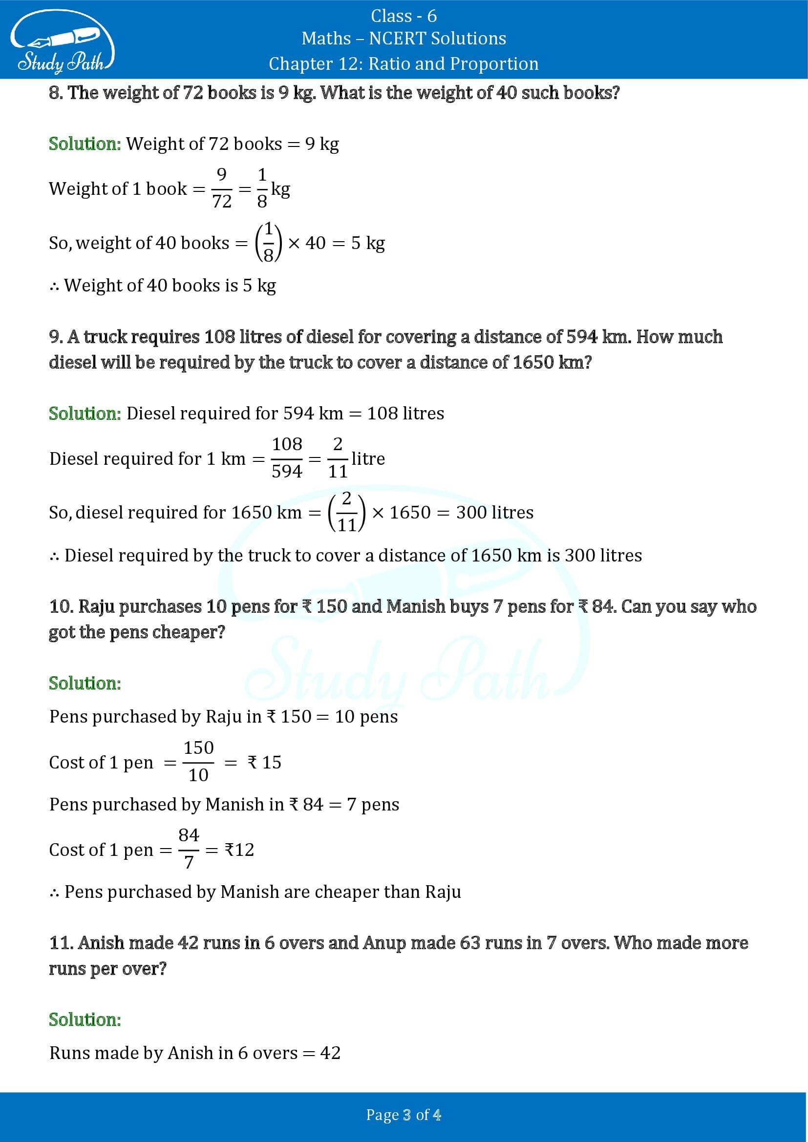 NCERT Solutions for Class 6 Maths Chapter 12 Ratio and Proportion Exercise 12.3 00003