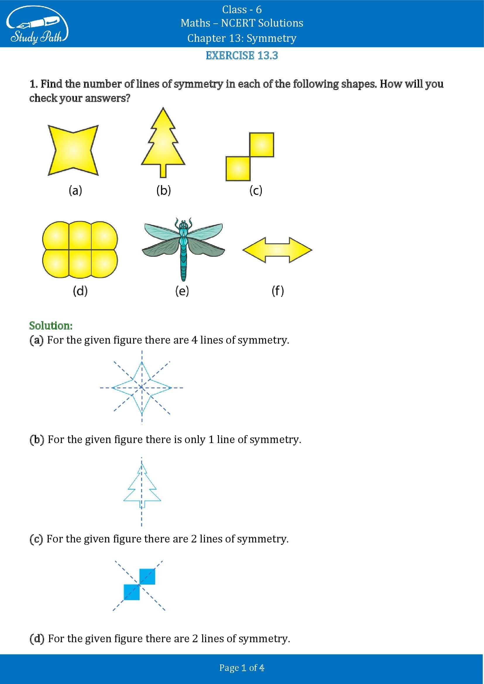 NCERT Solutions for Class 6 Maths Chapter 13 Symmetry Exercise 13.3 00001