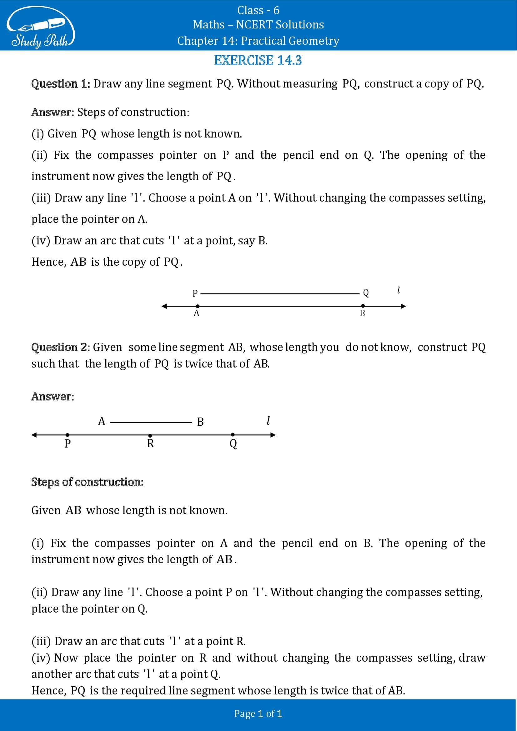 NCERT Solutions for Class 6 Maths Chapter 14 Practical Geometry Exercise 14.3
