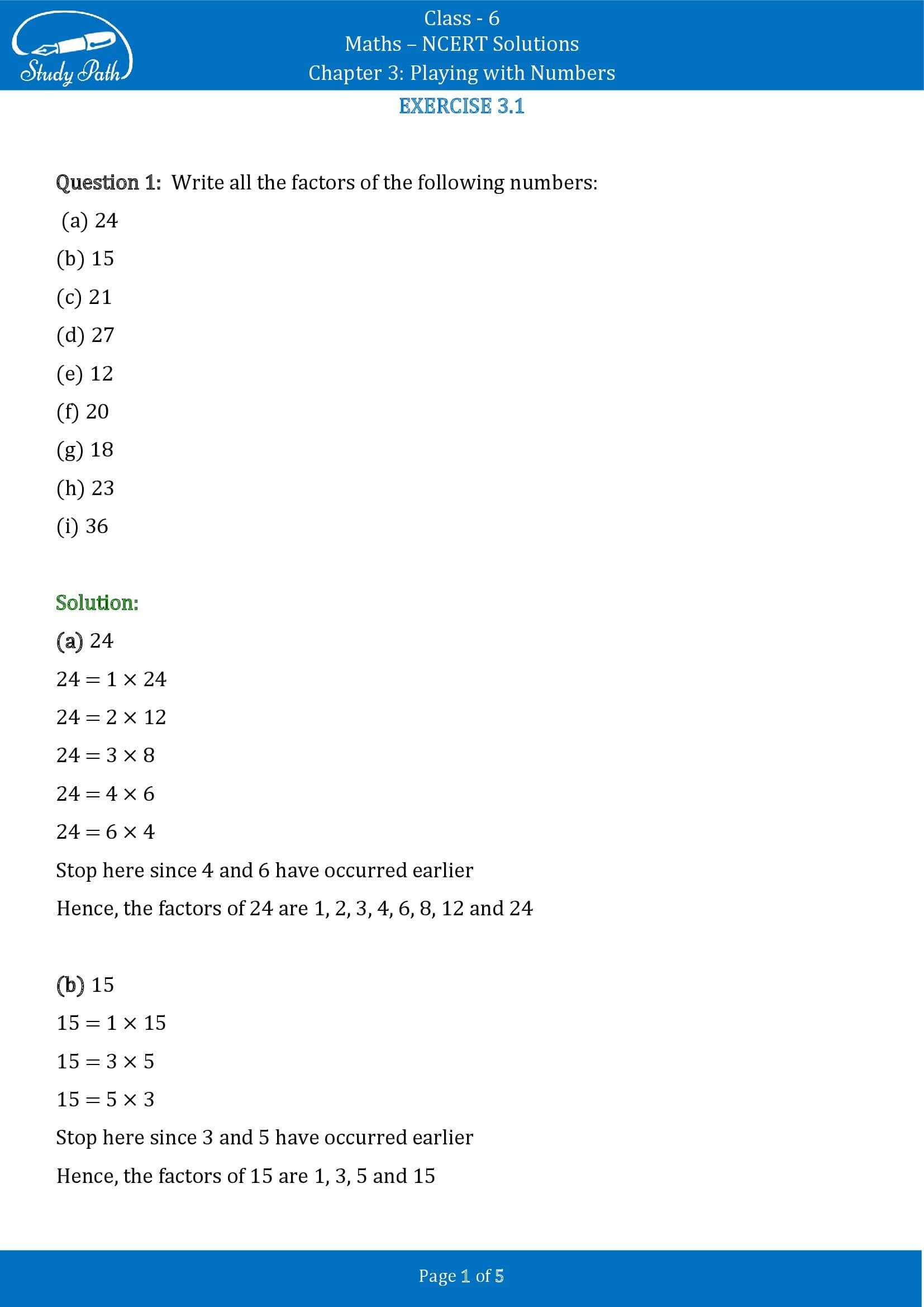 NCERT Solutions for Class 6 Maths Chapter 3 Playing with Numbers Exercise 3.1 00001