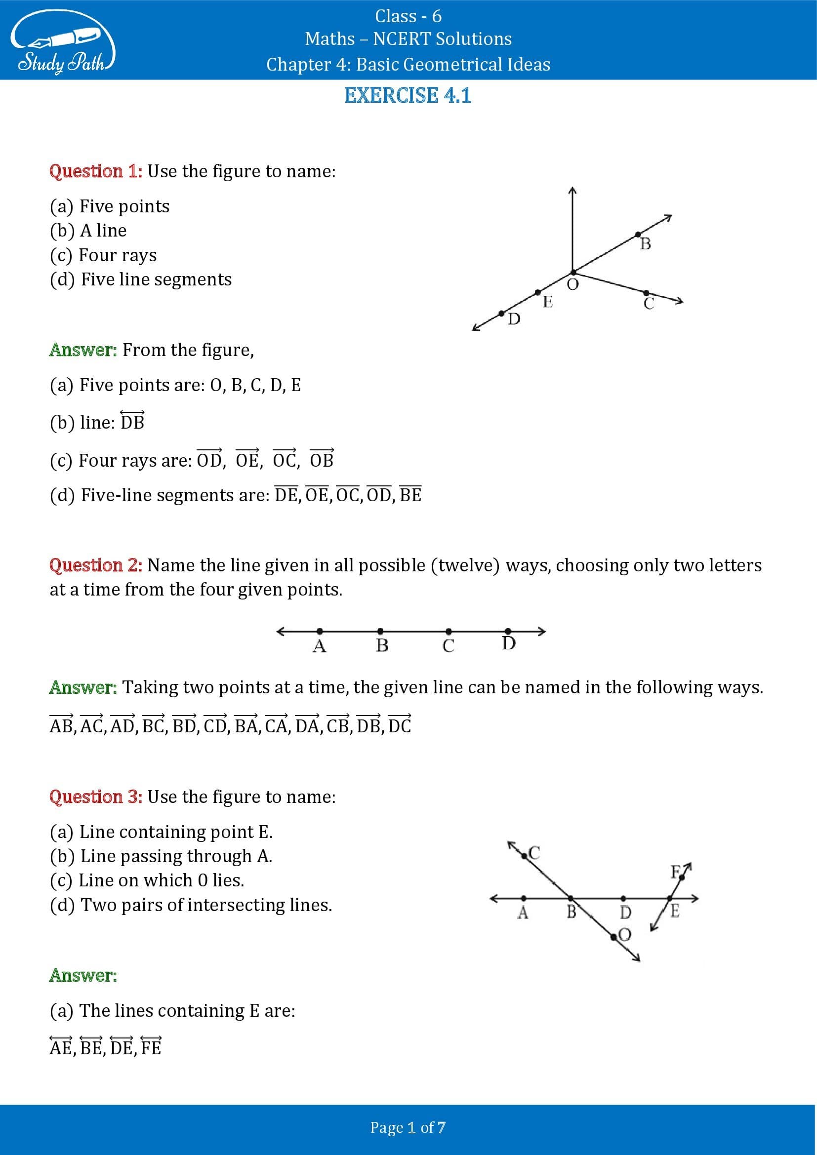NCERT Solutions for Class 6 Maths Chapter 4 Basic Geometrical Ideas Exercise 4.1 00001